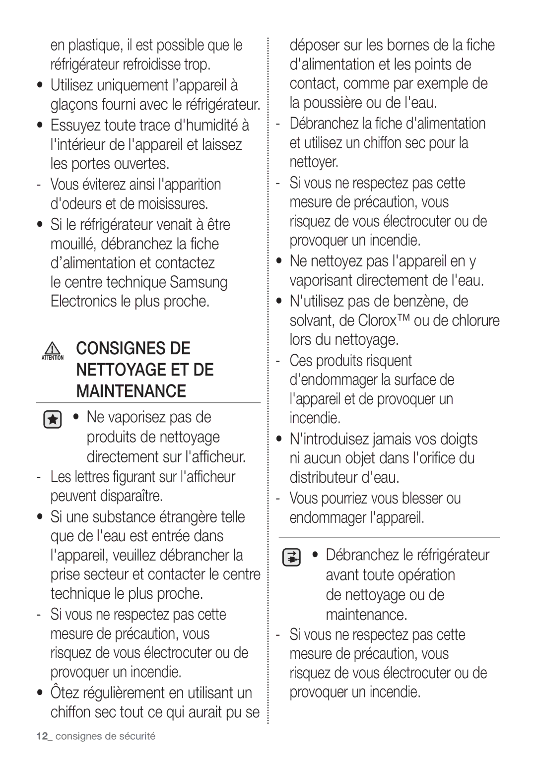 Samsung RB29HER2CSA/EF, RB29FERNCSS/EF, RB29FERNCSA/EF, RB29HSR2DSA/EF manual Maintenance, De nettoyage ou de maintenance 