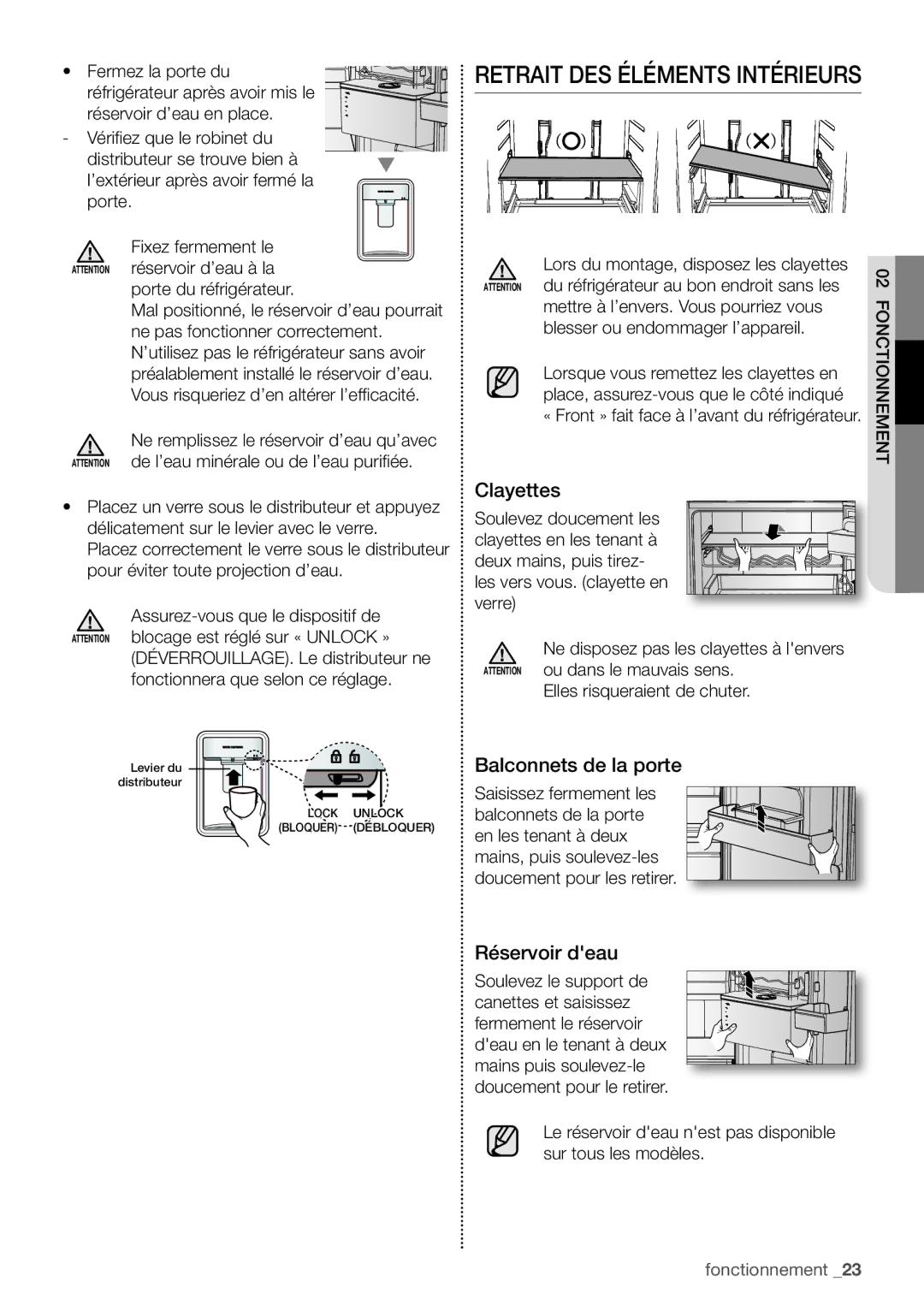 Samsung RB29FERNCSA/EF, RB29FERNCSS/EF Retrait DES Éléments Intérieurs, Clayettes, Balconnets de la porte, Réservoir deau 