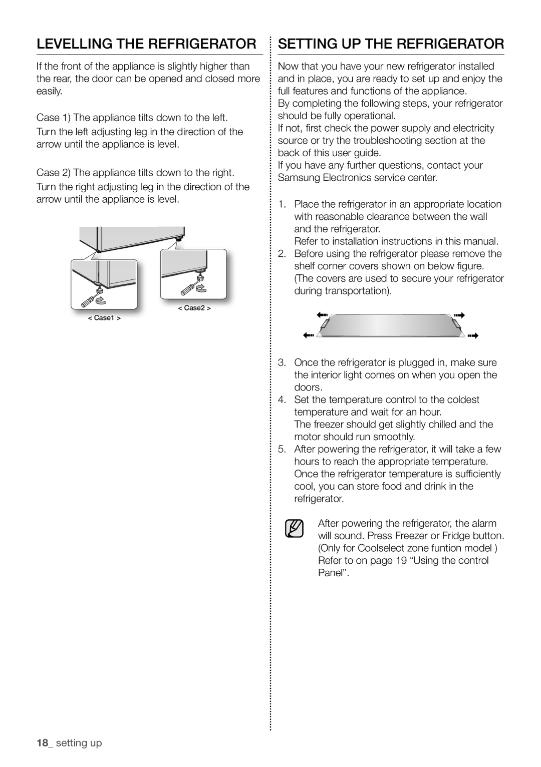 Samsung RB29HSR2DSA/ES, RB29HSR2DSA/EF, RB29FERNCWW/EF manual Levelling the Refrigerator, Setting UP the Refrigerator 