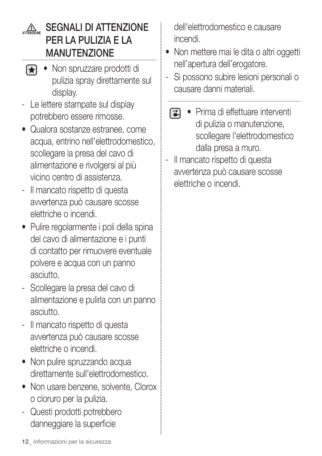 Samsung RB29HSR2DSA/EF, RB29FERNCWW/EF, RB29HSR2DSA/EG, RB29FERNDSA/ES Manutenzione, Dellelettrodomestico e causare incendi 