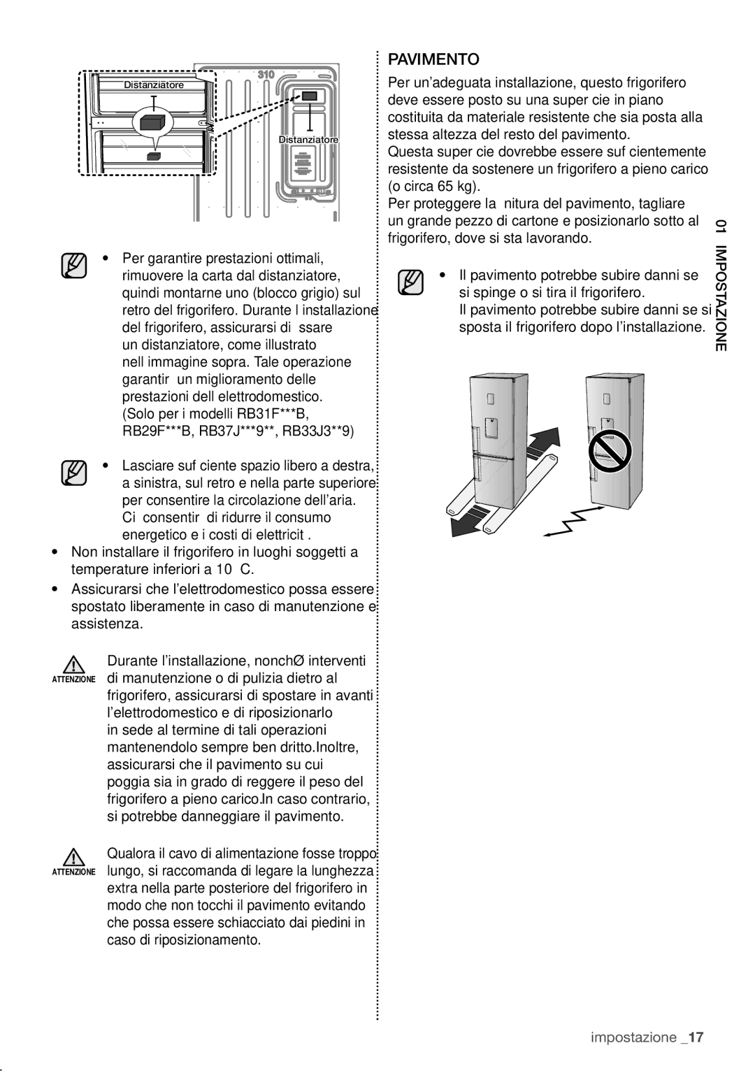 Samsung RB29FEJNCSA/ES, RB29HSR2DSA/EF, RB29FERNCWW/EF, RB29HSR2DSA/EG, RB29FERNDSA/ES manual Pavimento, 01impostazione 