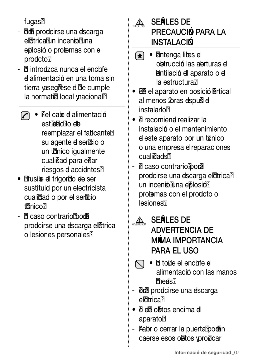 Samsung RB29FEJNCSA/ES, RB29HSR2DSA/EF, RB29FERNCWW/EF, RB29HSR2DSA/EG manual Precaución Precaución Para LA Instalación 