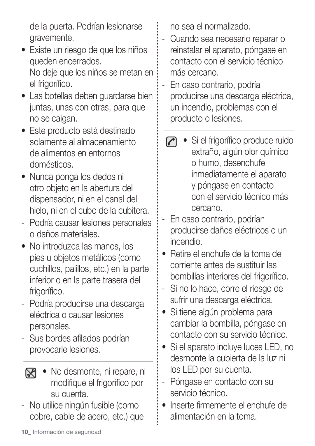 Samsung RB29HSR2DWW/ES, RB29HSR2DSA/EF, RB29FERNCWW/EF No sea el normalizado, Póngase en contacto con su servicio técnico 