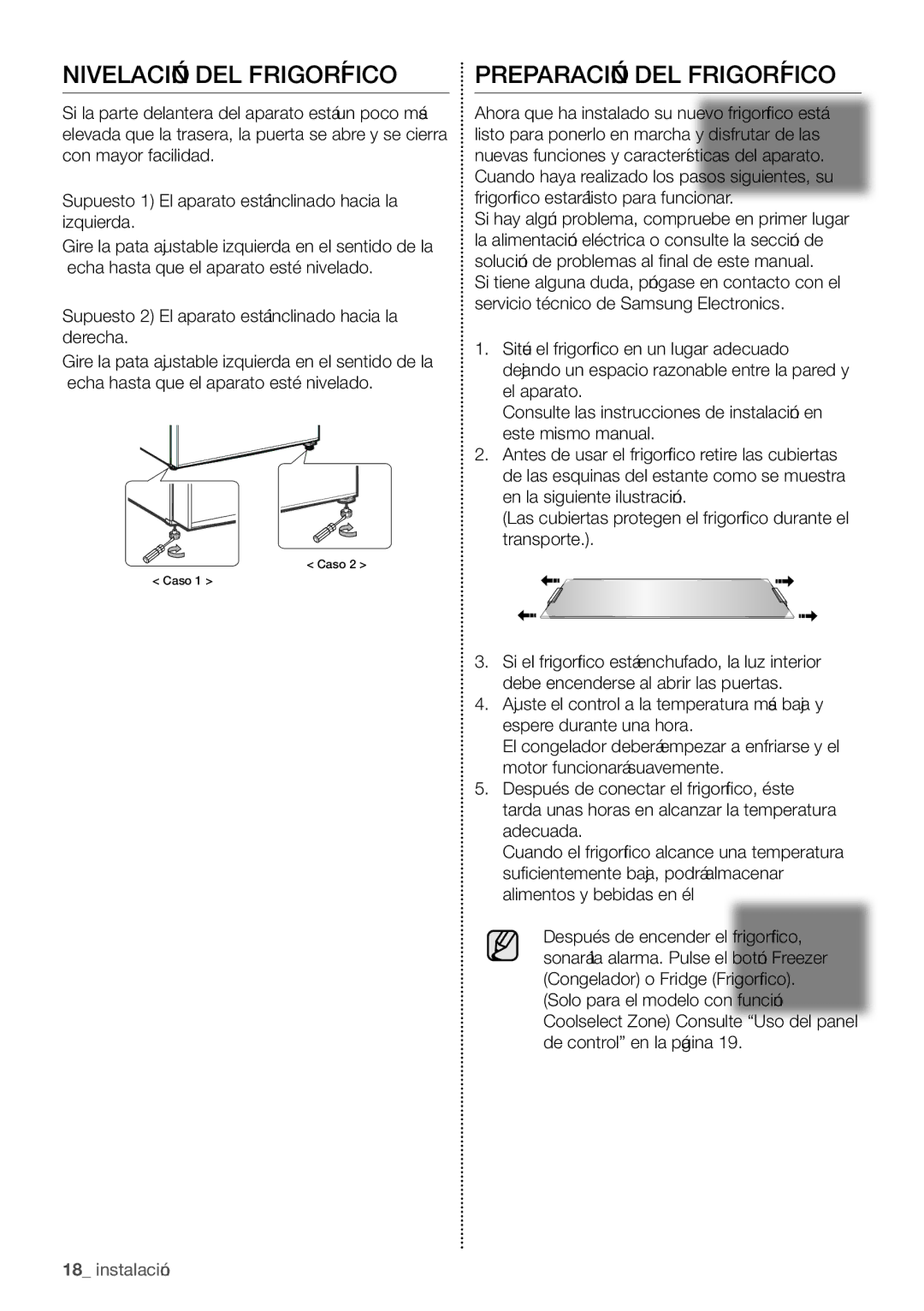 Samsung RB29FEJNCSA/ES, RB29HSR2DSA/EF, RB29FERNCWW/EF manual Nivelación DEL Frigorífico, Preparación DEL Frigorífico 