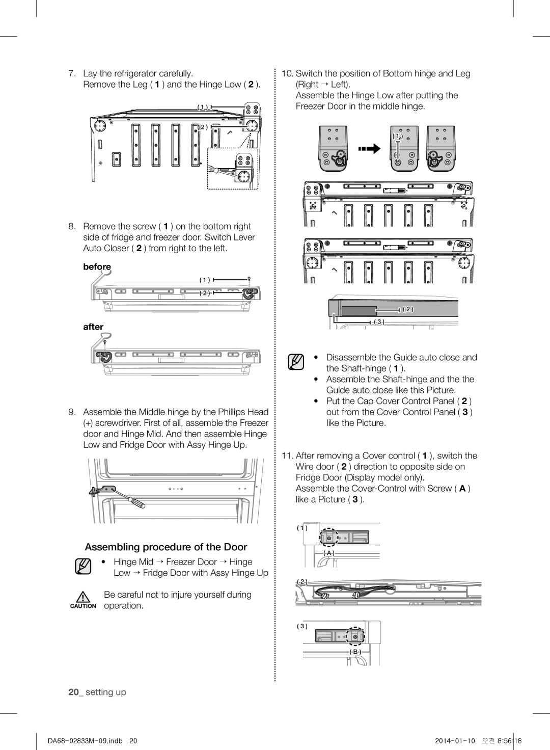 Samsung RB33J3700SA/EF, RB30J3215SA/EF, RB31FSRNDSA/EF, RB31FEJNDWW/EF manual Assembling procedure of the Door, Before After 