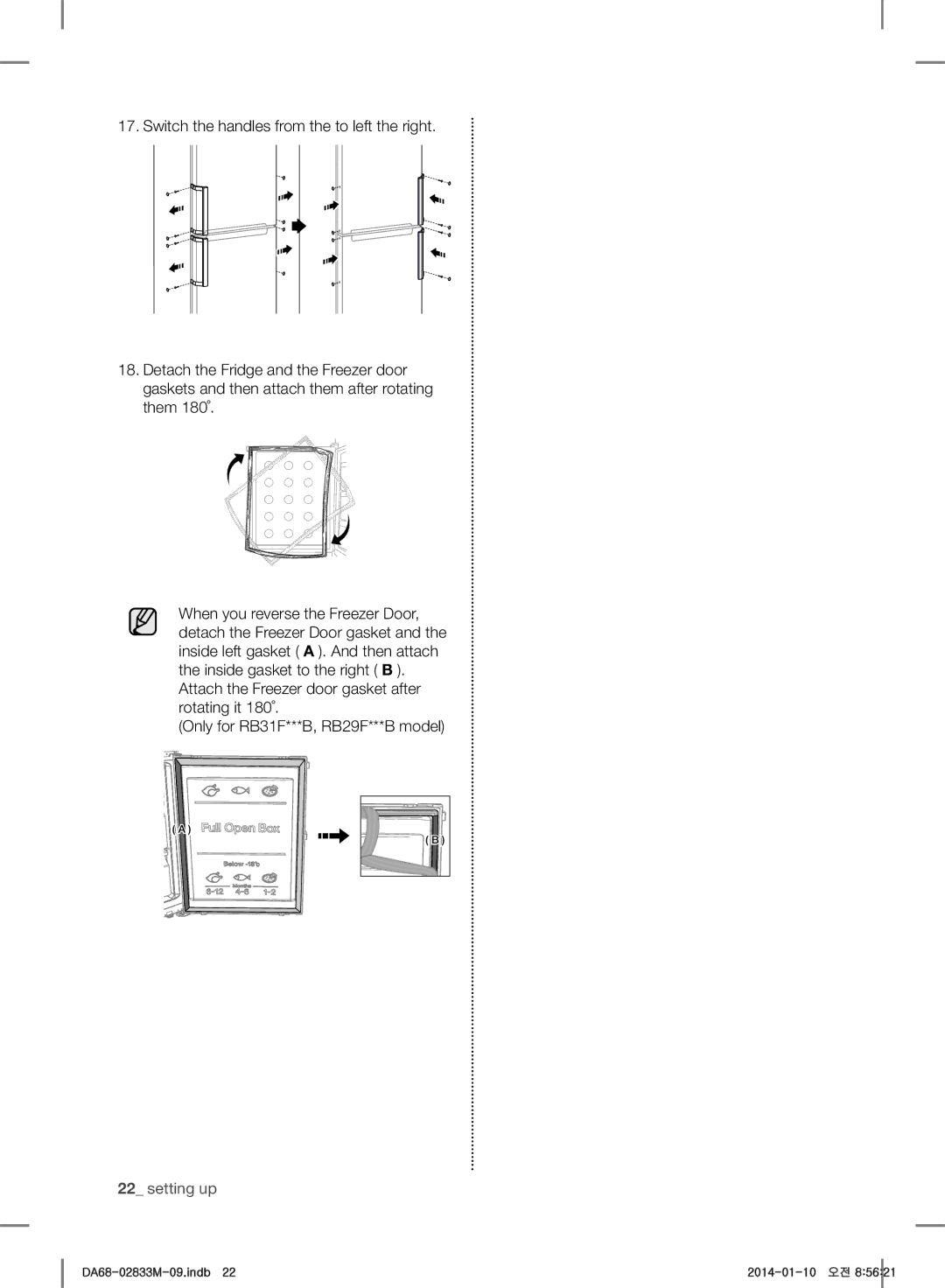 Samsung RB31FSRNDWW/EF, RB30J3215SA/EF, RB31FSRNDSA/EF, RB31FEJNDWW/EF, RB31FEJNDSS/EF, RB33J3215SS/EF manual Setting up 