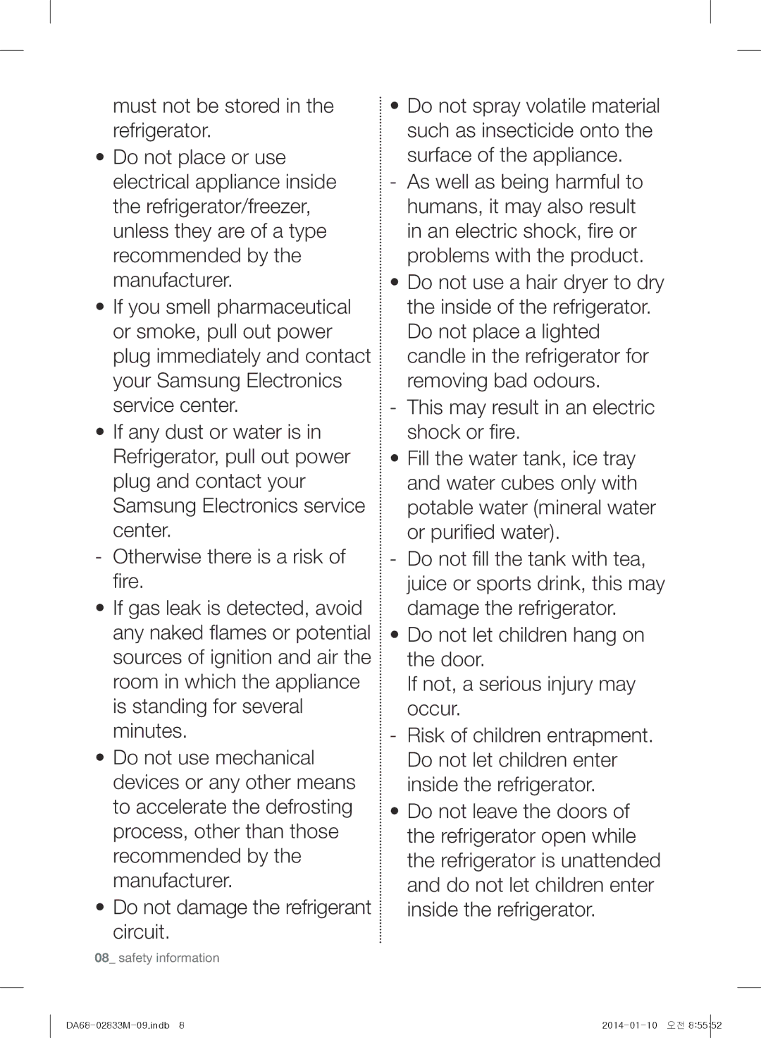 Samsung RB33J3700SA/EF, RB30J3215SA/EF, RB31FSRNDSA/EF, RB31FEJNDWW/EF, RB31FEJNDSS/EF, RB33J3215SS/EF manual Safety information 