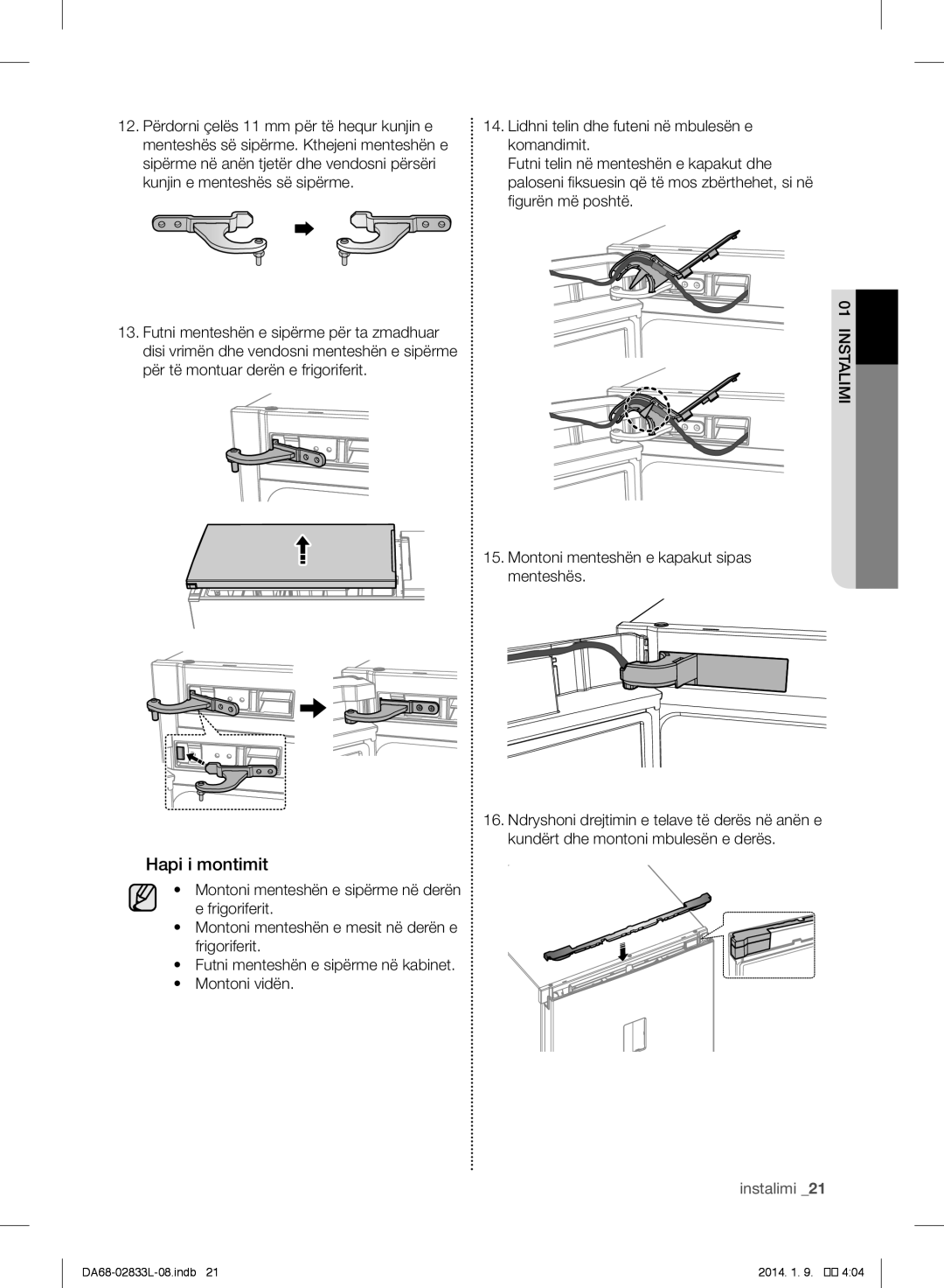 Samsung RB31FEJNDSS/EF, RB31FEJNCSS/EF, RB31FSRNDSA/EF, RB31FSRNDSS/EF, RB31FDRNDSA/EF, RB29FERNDSA/EF manual Hapi i montimit 