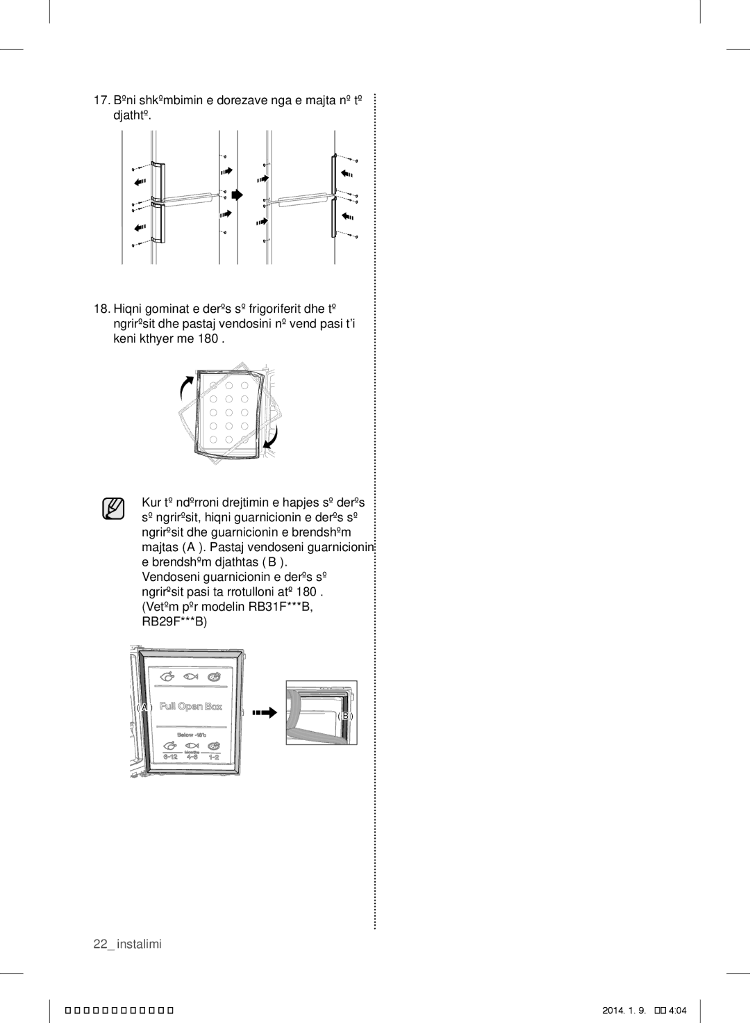 Samsung RB31FDRNDSA/EF, RB31FEJNCSS/EF, RB31FSRNDSA/EF, RB31FSRNDSS/EF, RB31FEJNDSS/EF, RB29FERNDSA/EF manual Instalimi 