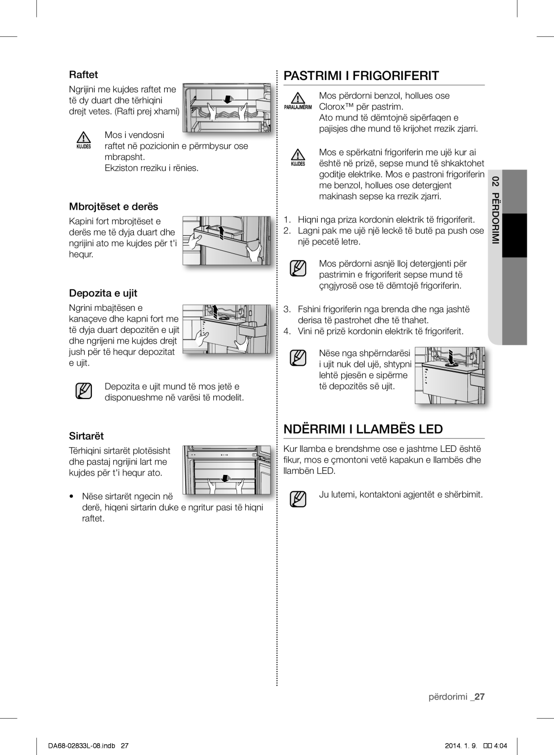 Samsung RB30J3200SS/EF, RB31FEJNCSS/EF, RB31FSRNDSA/EF, RB31FSRNDSS/EF manual Pastrimi I Frigoriferit, Ndërrimi I Llambës LED 