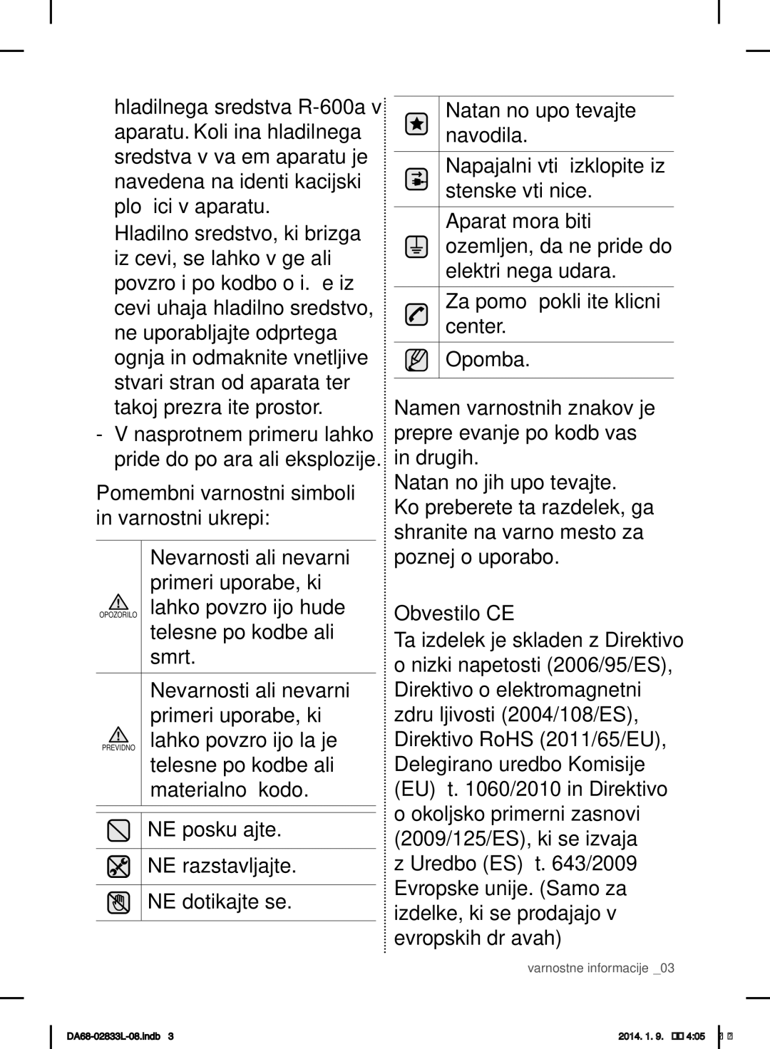 Samsung RB31HSR2DSA/EF, RB31FEJNCSS/EF, RB31FSRNDSA/EF, RB31FSRNDSS/EF, RB31FEJNDSS/EF, RB31FDRNDSA/EF Telesne poškodbe ali 