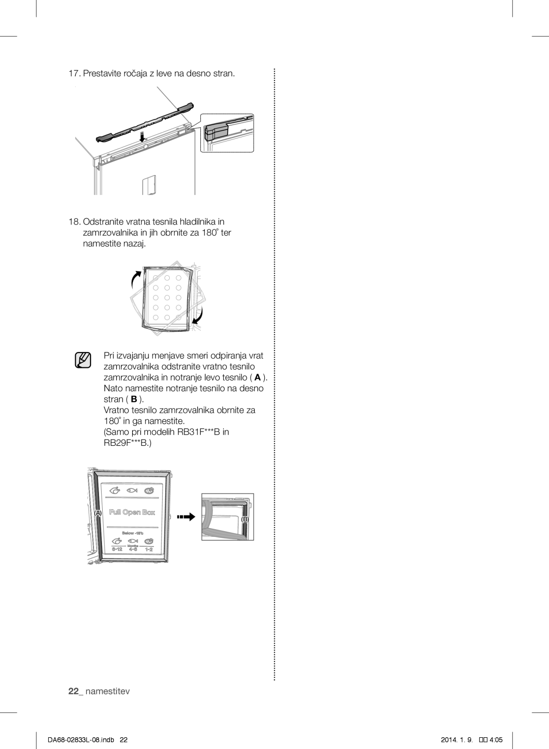 Samsung RB30J3000WW/EK, RB31FEJNCSS/EF, RB31FSRNDSA/EF, RB31FSRNDSS/EF, RB31FEJNDSS/EF, RB31FDRNDSA/EF manual Namestitev 