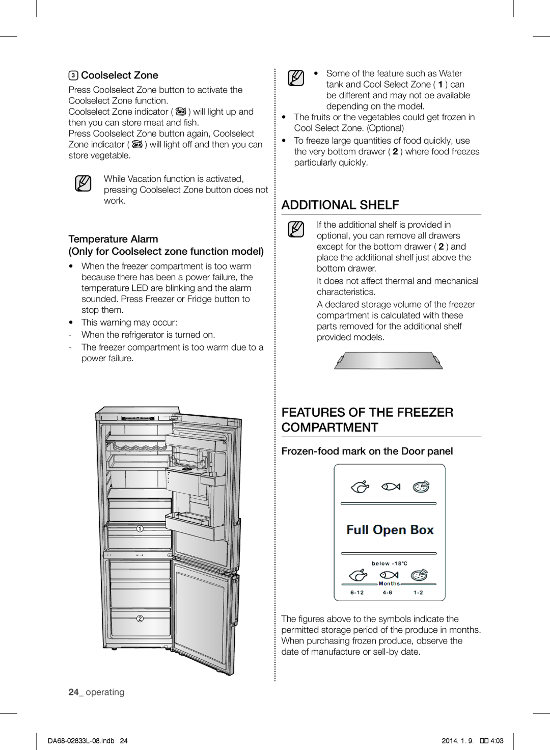 Samsung RB31FERNDSS/EF, RB31FEJNCSS/EF manual Additional Shelf, Features of the Freezer Compartment, Coolselect Zone 