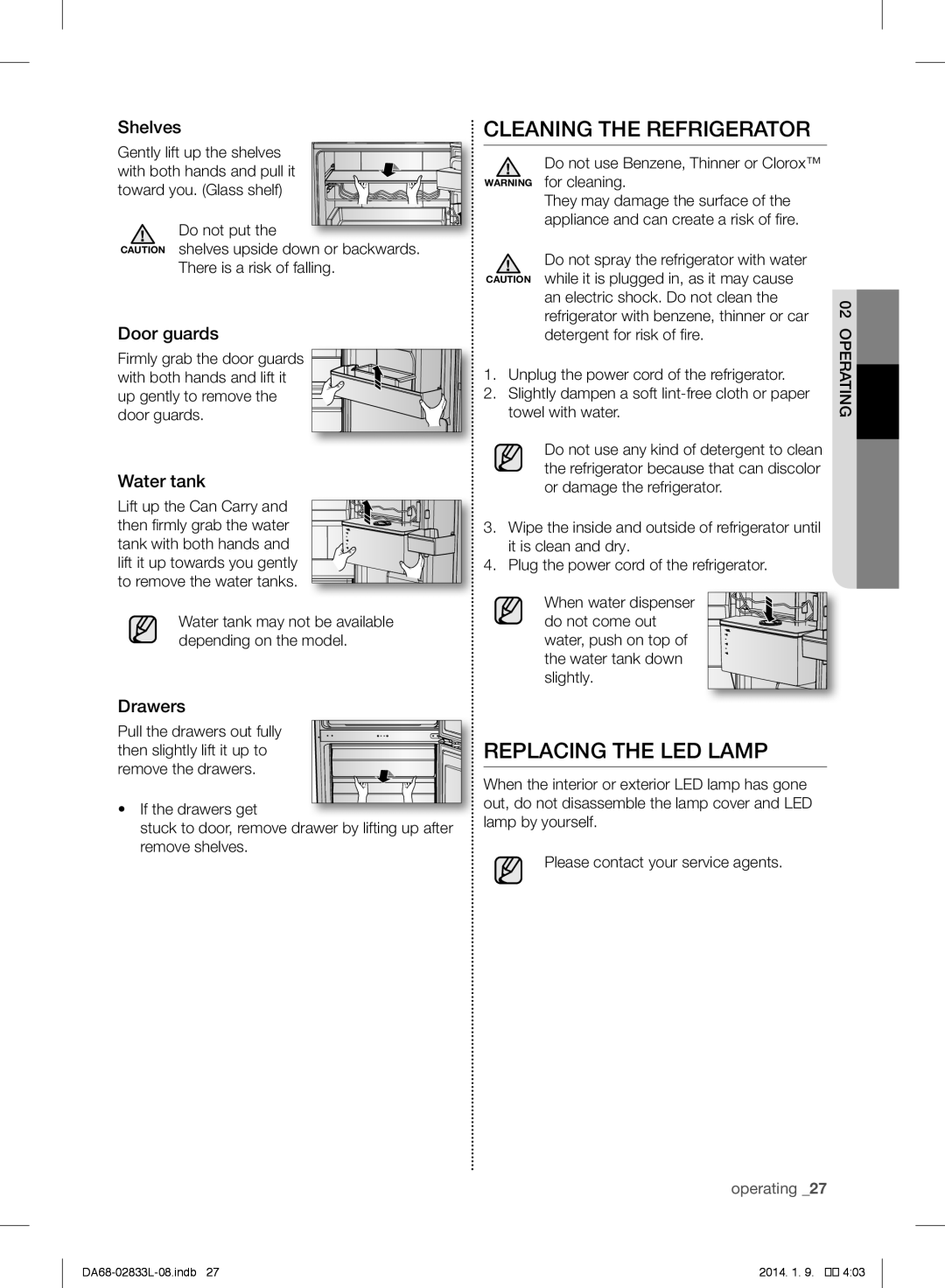 Samsung RB33J3800SA/EK, RB31FEJNCSS/EF, RB31FSRNDSA/EF, RB31FSRNDSS/EF Cleaning the Refrigerator, Replacing the LED Lamp 