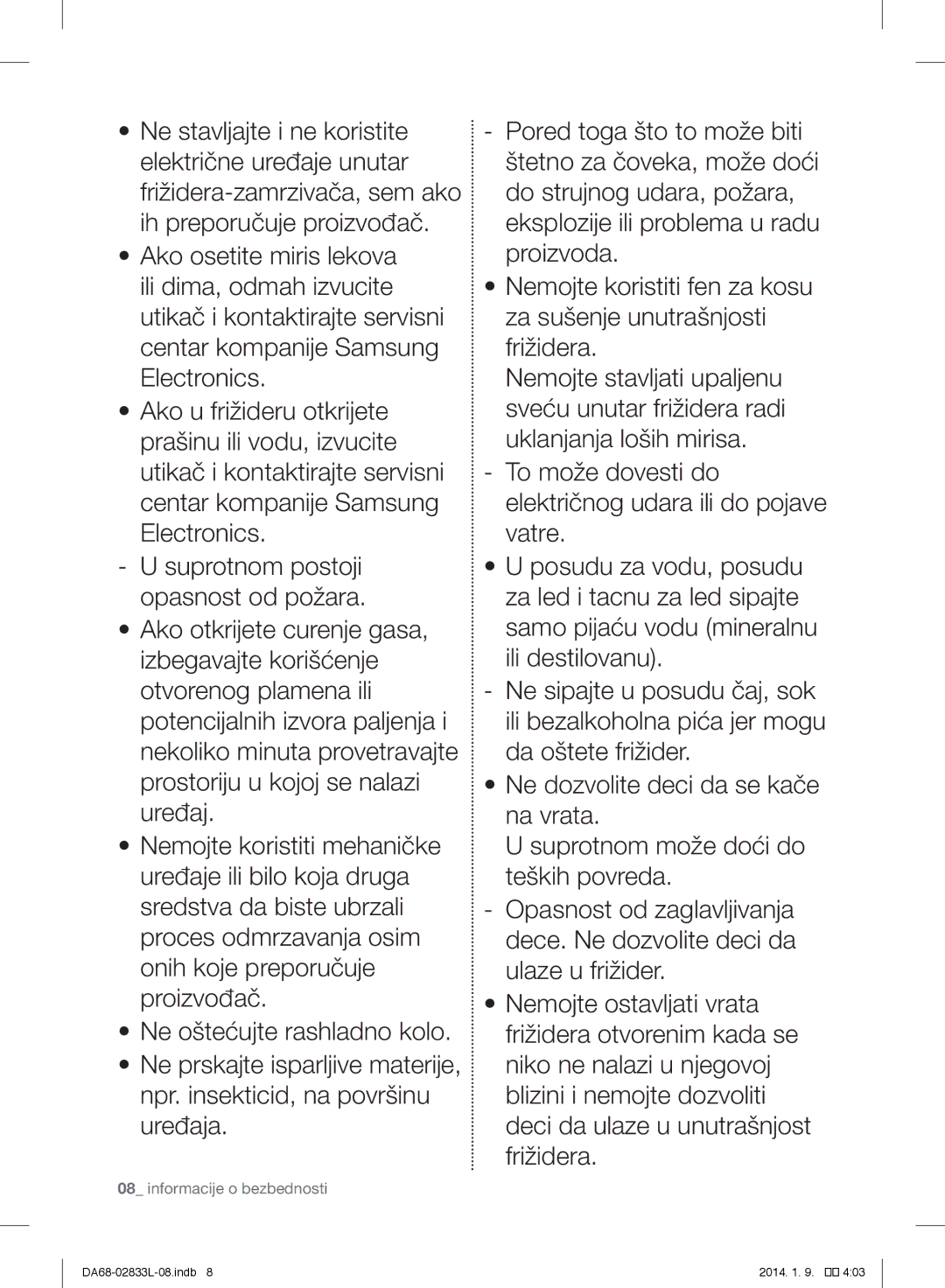 Samsung RB31FSRNDSS/EF, RB31FEJNCSS/EF, RB31FSRNDSA/EF, RB31FEJNDSS/EF, RB31FDRNDSA/EF manual Informacije o bezbednosti 