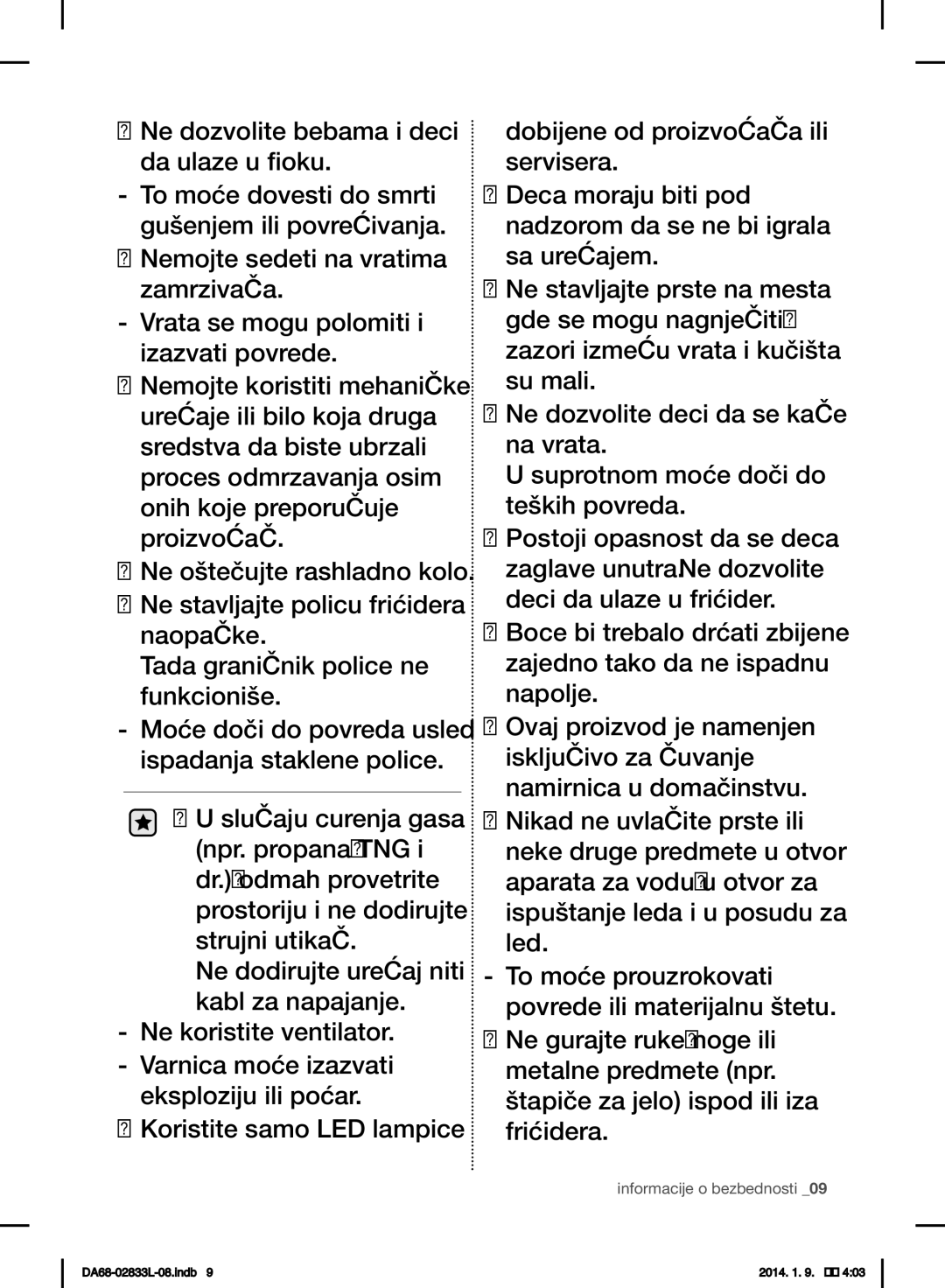 Samsung RB31FEJNDSS/EF, RB31FEJNCSS/EF, RB31FSRNDSA/EF, RB31FSRNDSS/EF, RB31FDRNDSA/EF manual Informacije o bezbednosti 