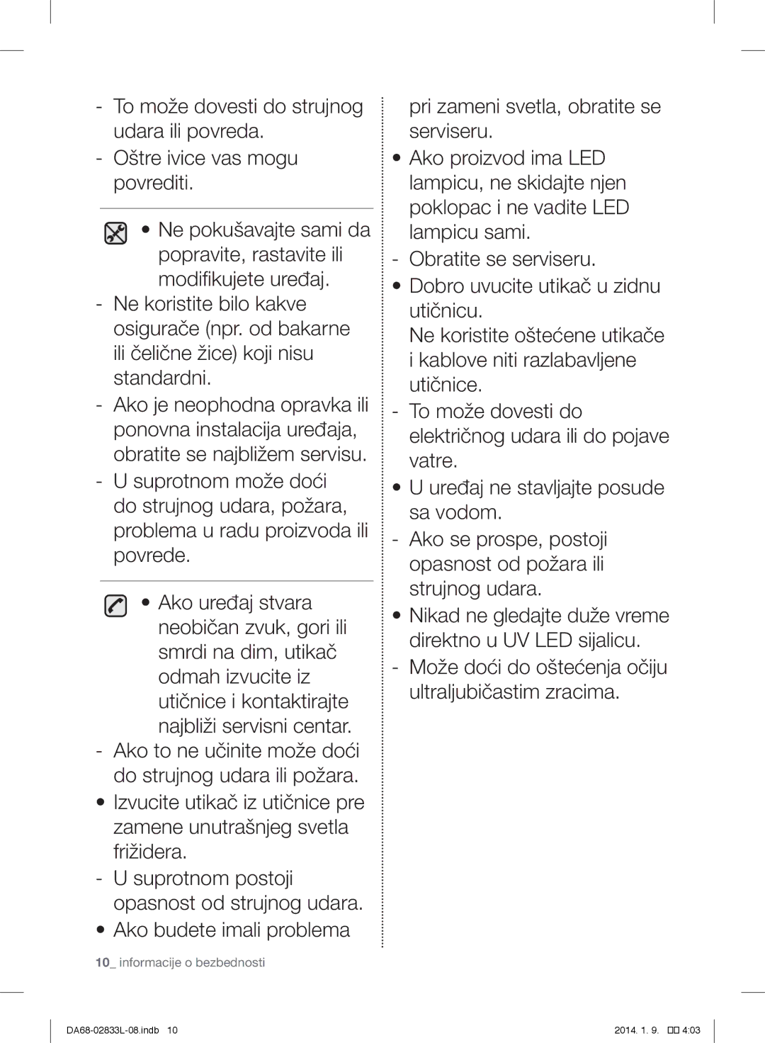 Samsung RB31FDRNDSA/EF, RB31FEJNCSS/EF, RB31FSRNDSA/EF, RB31FSRNDSS/EF, RB31FEJNDSS/EF manual Informacije o bezbednosti 