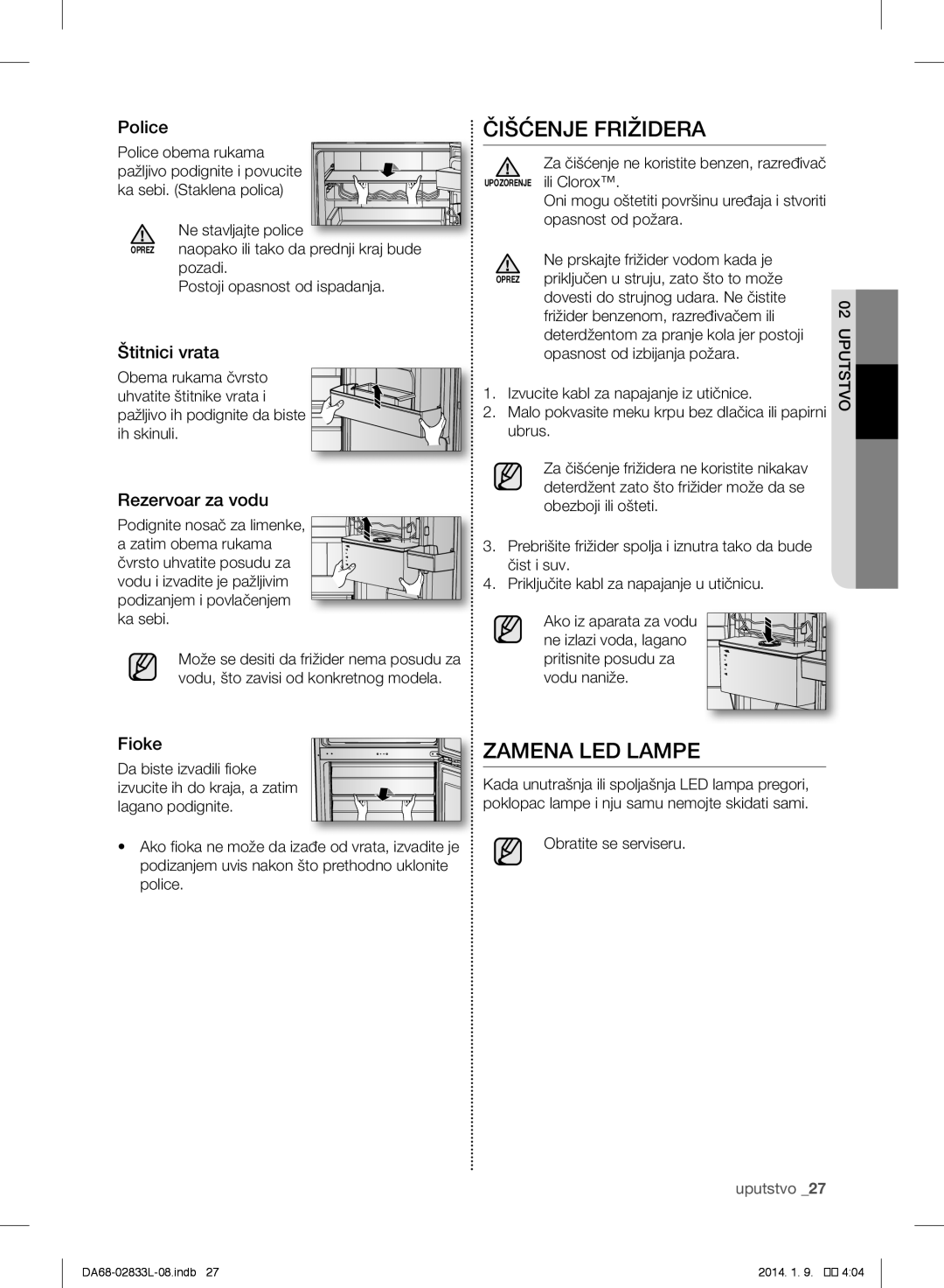 Samsung RB29FSJNDSS/EF, RB31FEJNCSS/EF, RB31FSRNDSA/EF, RB31FSRNDSS/EF, RB31FEJNDSS/EF Čišćenje Frižidera, Zamena LED Lampe 