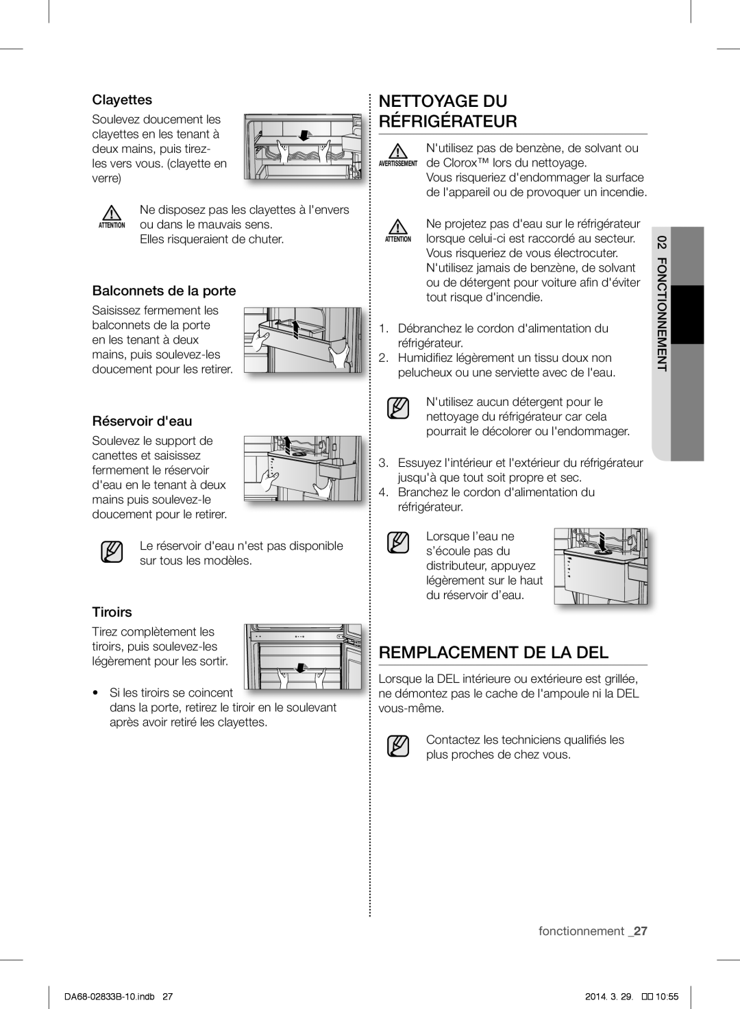 Samsung RB31FERNBSA/EF, RB31FERNBWW/EF, RB31FEJNBWW/EF, RB29HSR2DWW/EF Nettoyage DU Réfrigérateur, Remplacement DE LA DEL 