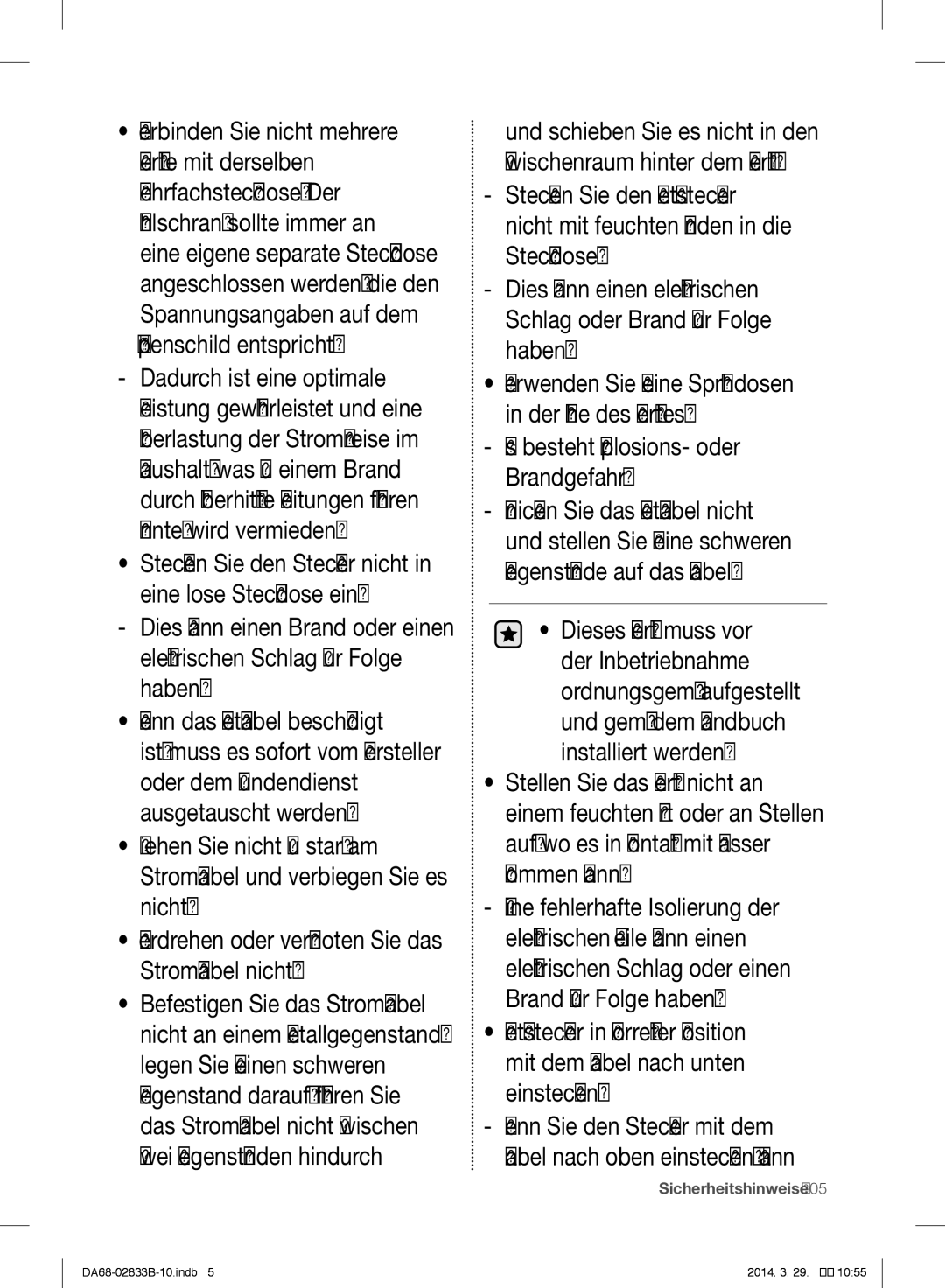 Samsung RB30J3100WW/EF, RB31FERNBWW/EF, RB31FEJNBWW/EF, RB29HSR2DWW/EF manual Es besteht Explosions- oder Brandgefahr 