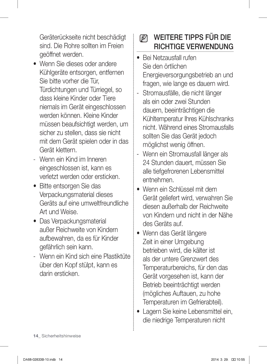 Samsung RB31FERNDWW/EF, RB31FERNBWW/EF, RB31FEJNBWW/EF, RB29HSR2DWW/EF manual Weitere Tipps FÜR DIE Richtige Verwendung 