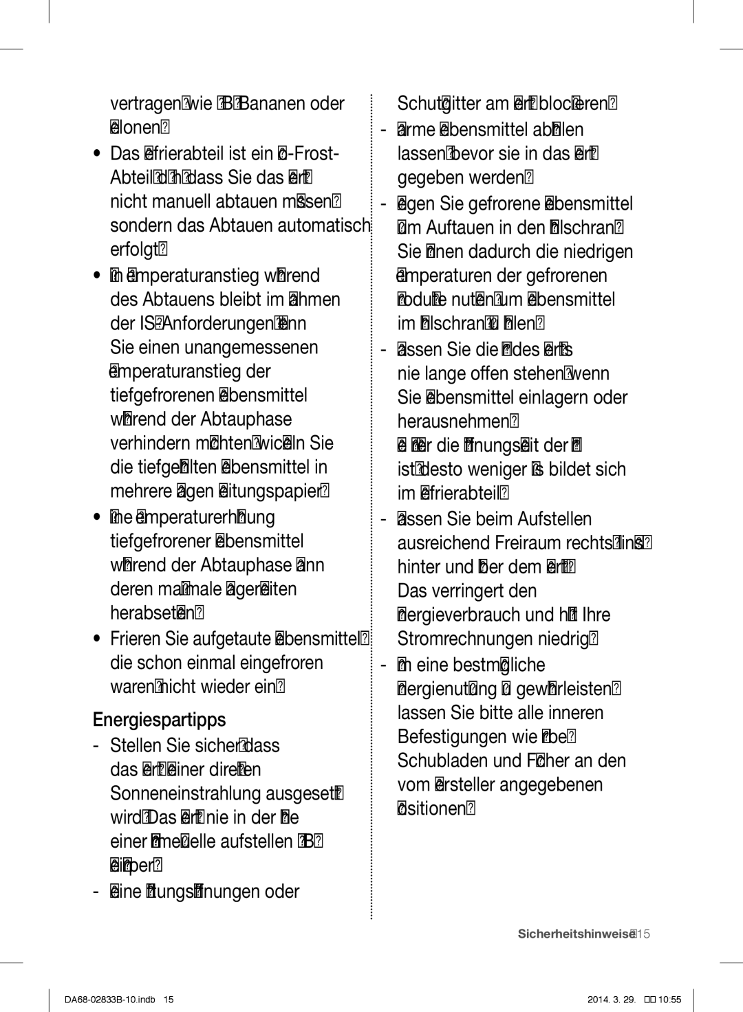 Samsung RB30J3000WW/EF manual Energiespartipps, Keine Lüftungsöffnungen oder, Lassen, bevor sie in das Gerät gegeben werden 