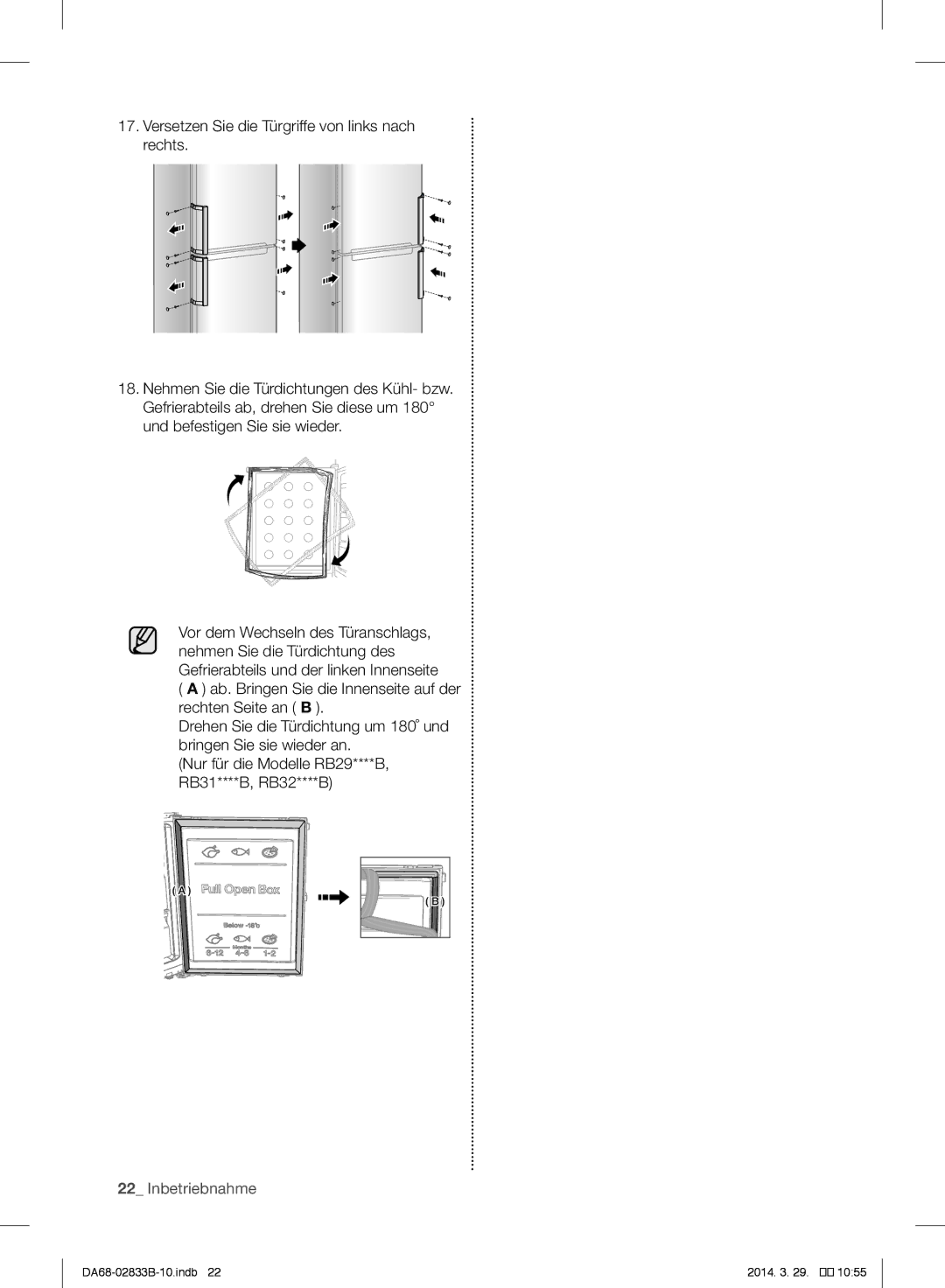 Samsung RB31FERNCSA/EF, RB31FERNBWW/EF, RB31FEJNBWW/EF, RB29HSR2DWW/EF, RB29FERNCSA/EF, RB31HSR2DSA/EF manual Inbetriebnahme 