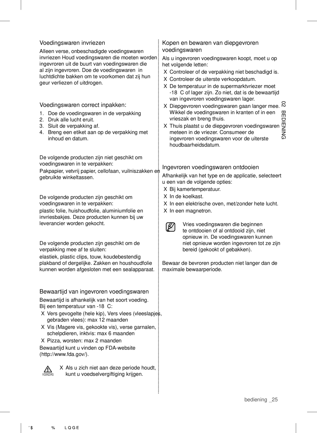 Samsung RB29FSJNDSA/EF manual Voedingswaren invriezen, Voedingswaren correct inpakken, Ingevroren voedingswaren ontdooien 