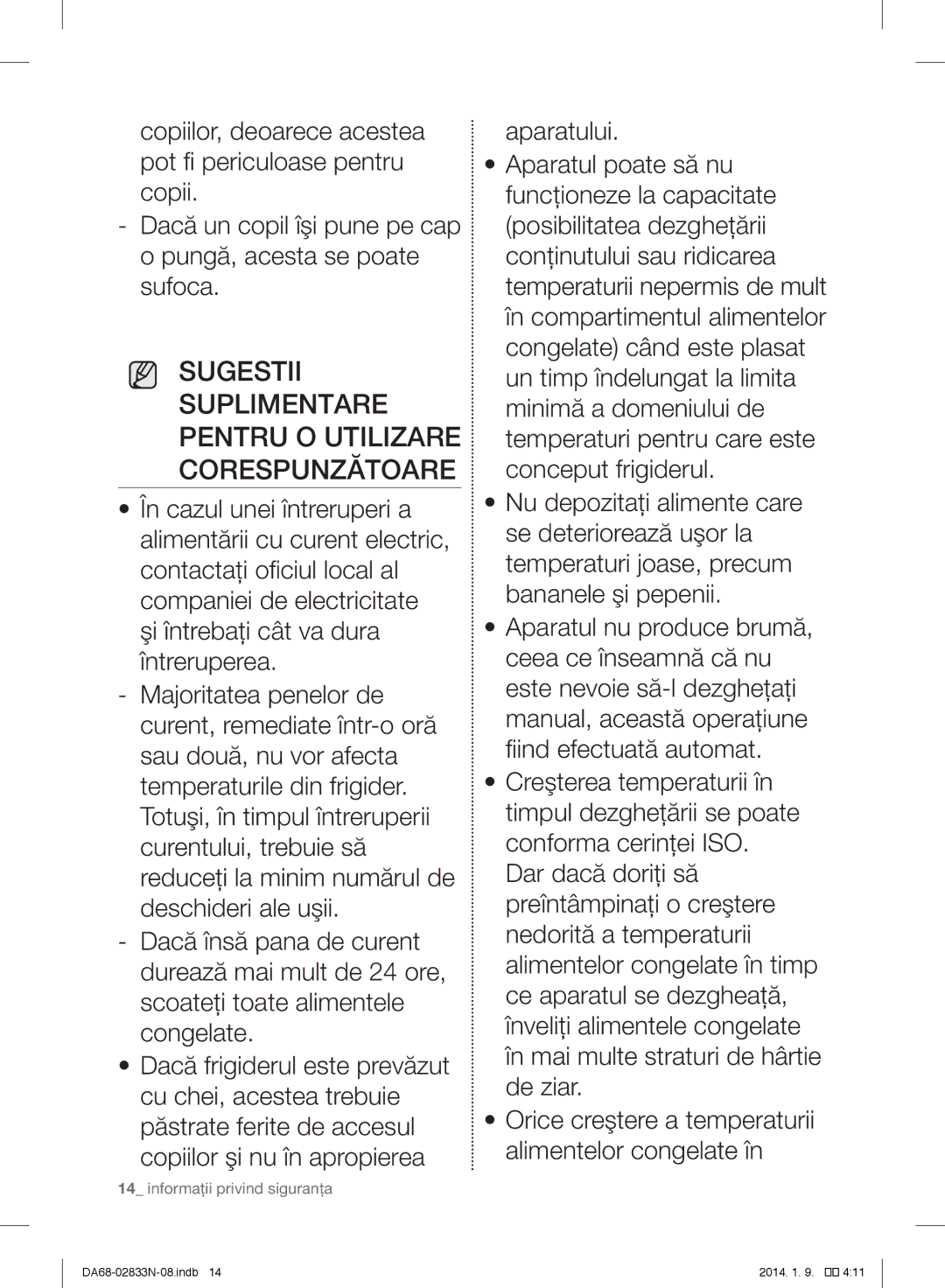 Samsung RB29FSRNDWW/EF, RB31FERNDEF/EF, RB33J3030SA/EF manual Sugestii Suplimentare Pentru O Utilizare Corespunzătoare 