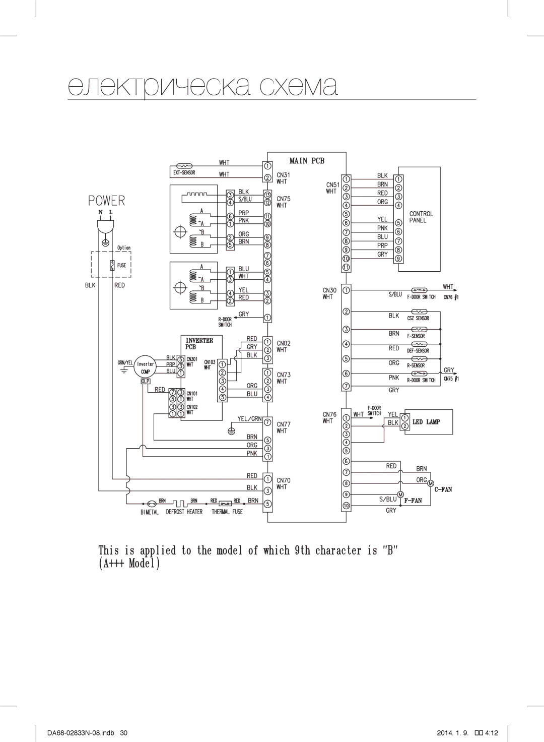 Samsung RB29FSRNDWW/EF, RB31FERNDEF/EF, RB33J3030SA/EF, RB31FDRNDSA/EF, RB29FERNDSA/EF, RB29FDRNDSA/EF manual Електрическа схема 