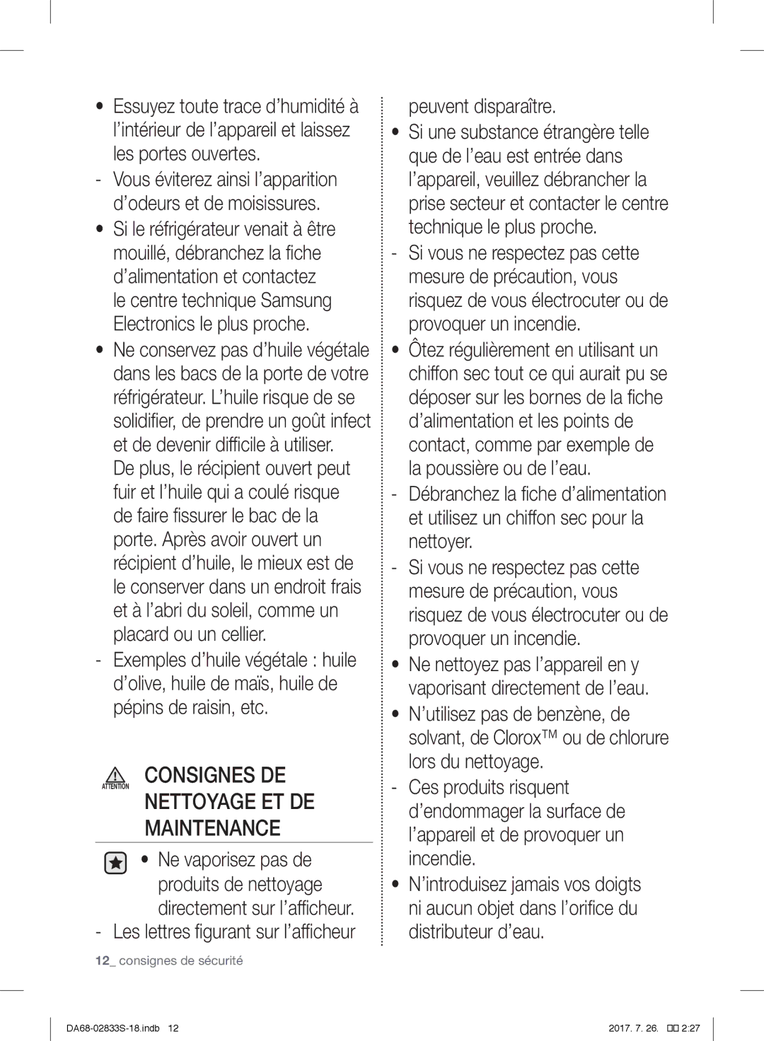 Samsung RB31HSR2DSA/EF, RB31FSRNDSS/EF Peuvent disparaître, Vous éviterez ainsi l’apparition d’odeurs et de moisissures 