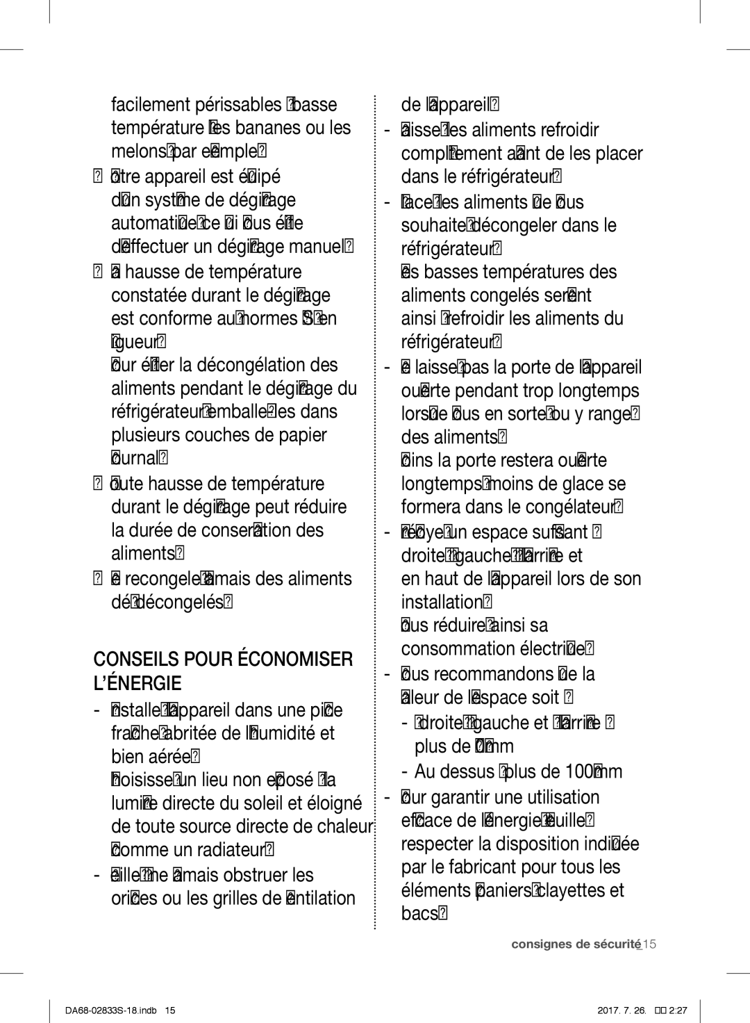 Samsung RB33J3200SA/EK manual Ne recongelez jamais des aliments déjà décongelés, Conseils Pour Économiser L’ÉNERGIE 