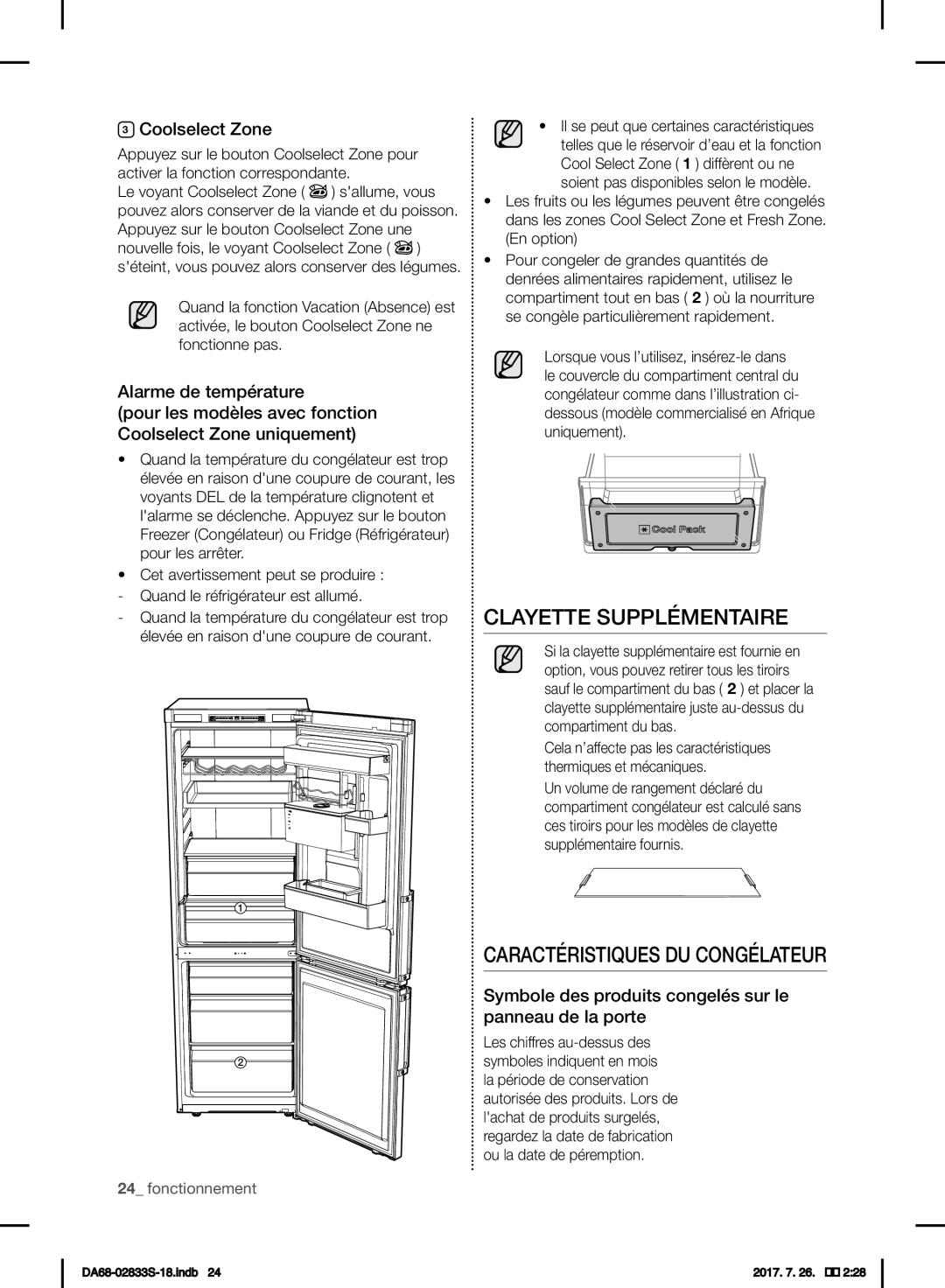 Samsung RB31FERNDWW/EL, RB31FSRNDSS/EF Clayette Supplémentaire, Symbole des produits congelés sur le, Panneau de la porte 