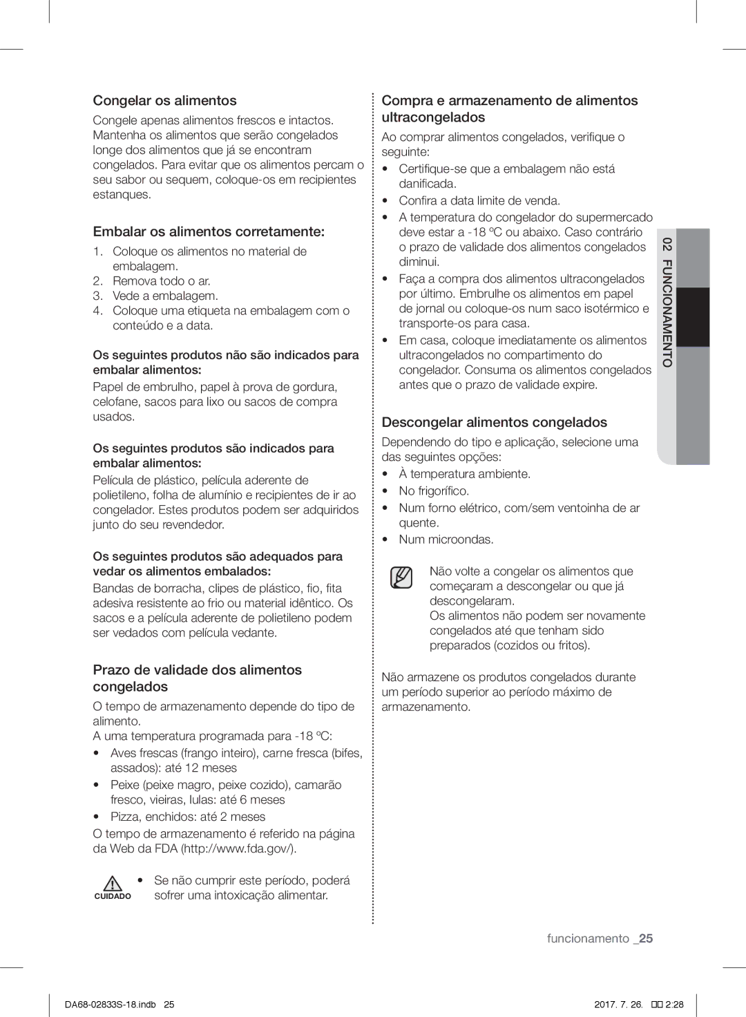 Samsung RB33J3200SA/EK manual Congelar os alimentos, Embalar os alimentos corretamente, Descongelar alimentos congelados 