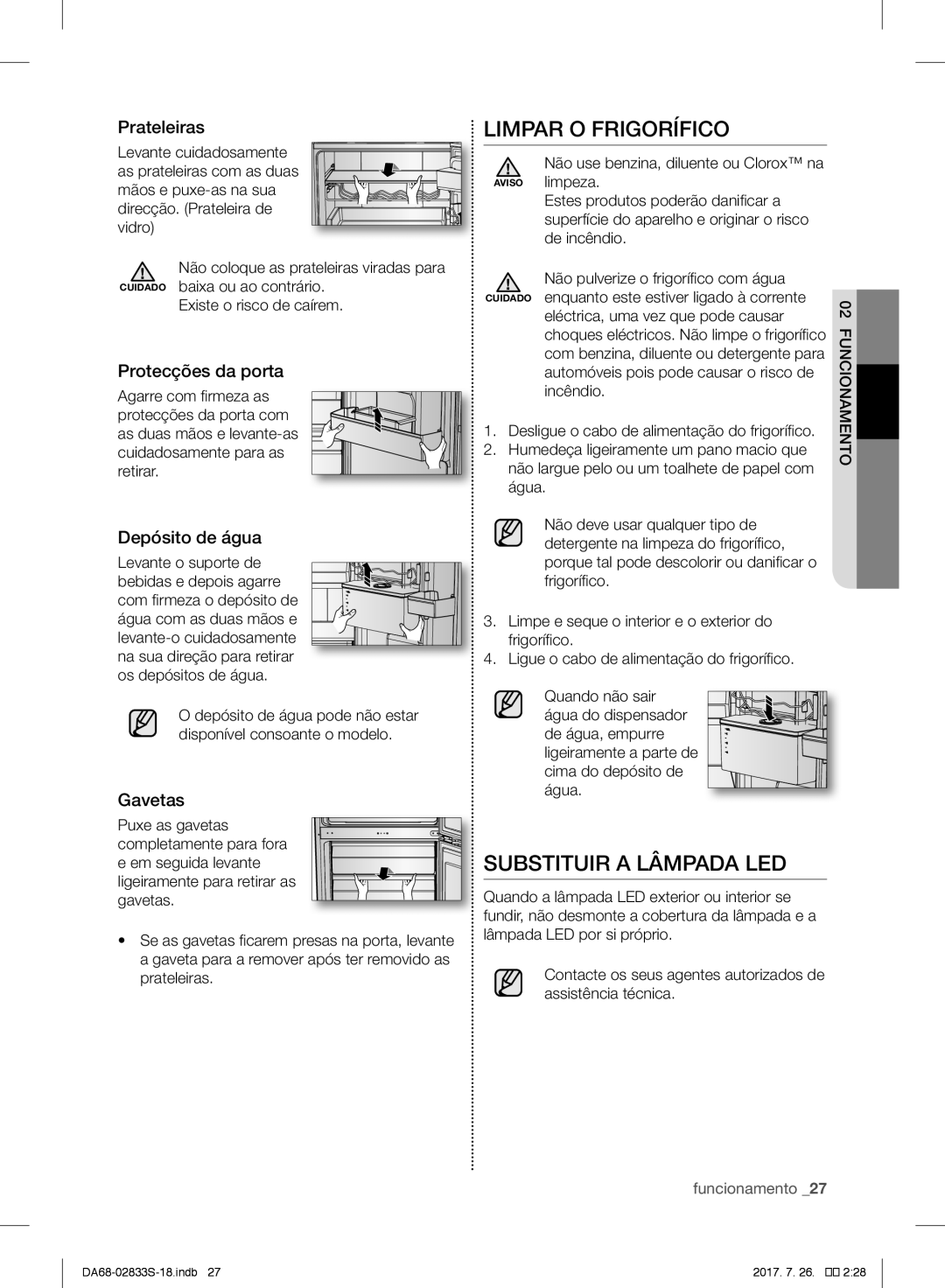 Samsung RB33J3000SA/EK, RB31FSRNDSS/EF, RB31FDRNDSA/EF, RB31HSR2DSA/EF manual Limpar O Frigorífico, Substituir a Lâmpada LED 