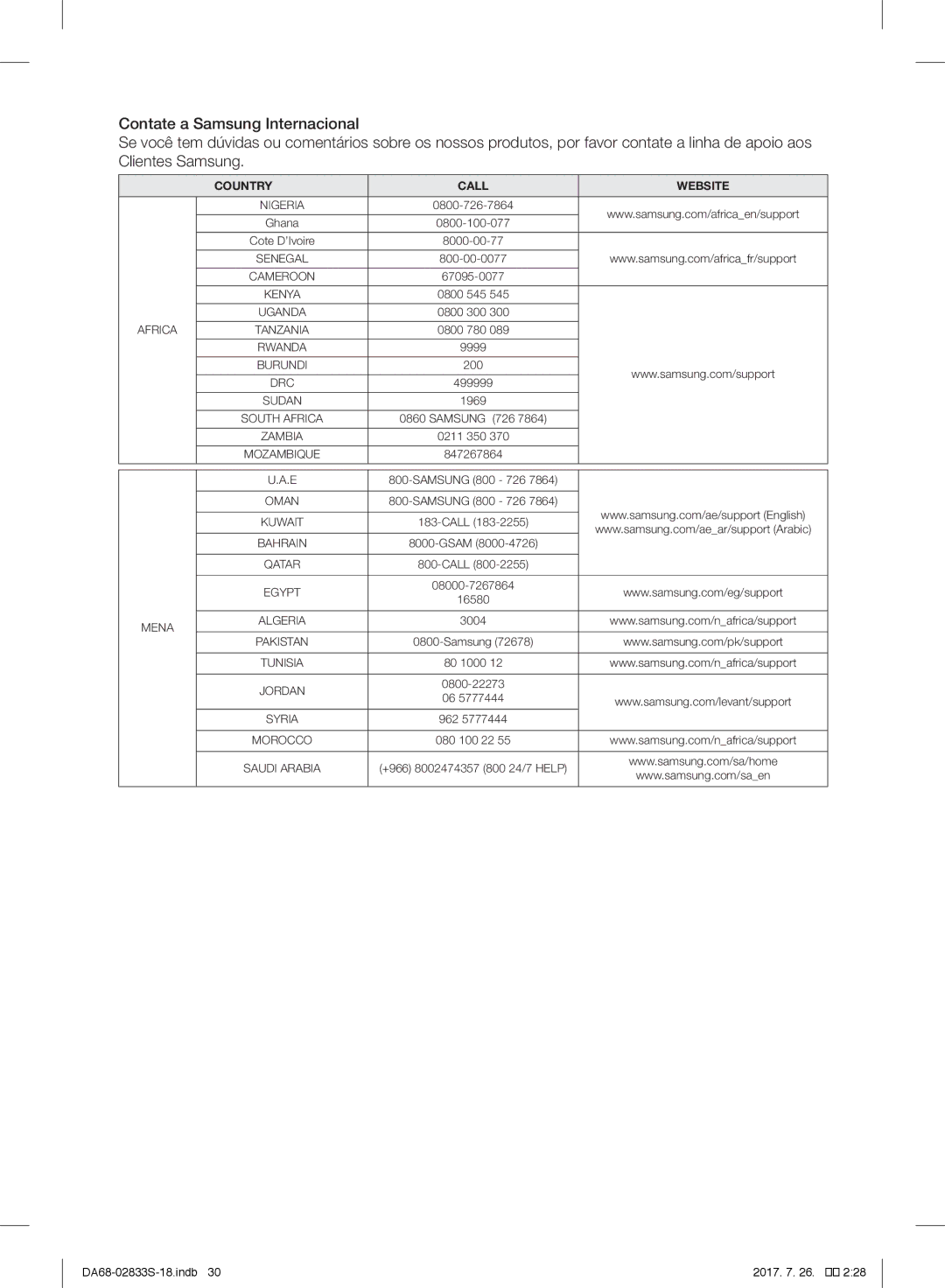 Samsung RB31HSR2DSA/EF, RB31FSRNDSS/EF, RB31FDRNDSA/EF, RB29FSRNDWW/EF, RB29FERNDWW/EF, RB33J3200SA/EK manual Mena Algeria 