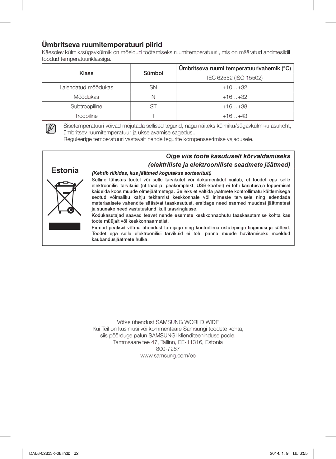 Samsung RB29FSRNDEF/EF, RB31HER2BSA/EF, RB31FSRNDSS/EF, RB31FERNDEF/EF, RB33J3030SA/EF, RB33J3230BC/EF, RB29FERNDSS/EF Estonia 