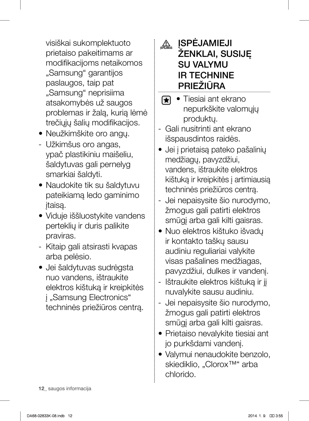 Samsung RB31FERNDWW/EF, RB31HER2BSA/EF, RB29FSRNDEF/EF, RB31FSRNDSS/EF, RB31FERNDEF/EF, RB33J3030SA/EF manual Saugos informacija 