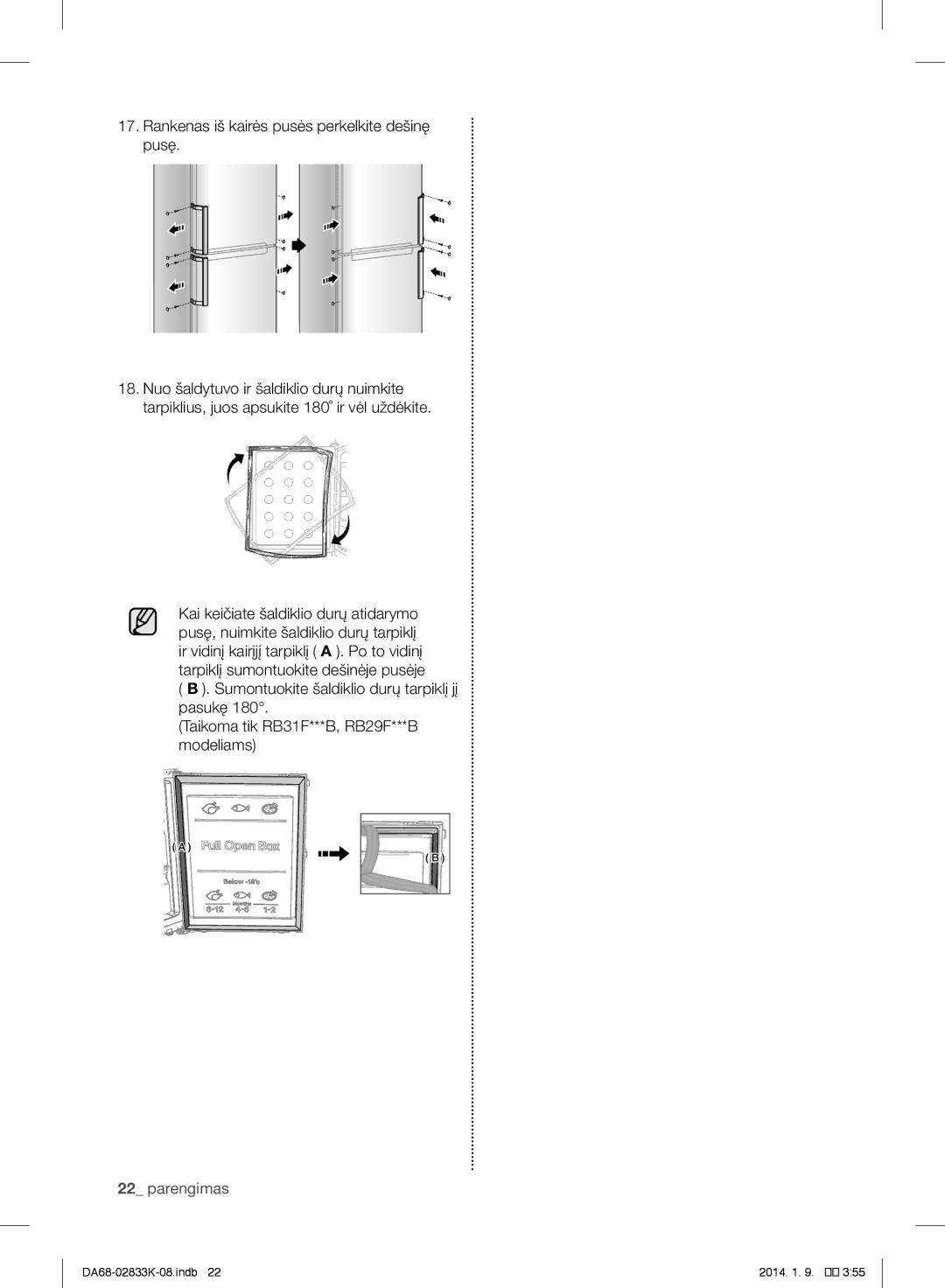 Samsung RB33J3215WW/EF, RB31HER2BSA/EF, RB29FSRNDEF/EF, RB31FSRNDSS/EF manual Rankenas iš kairės pusės perkelkite dešinę pusę 