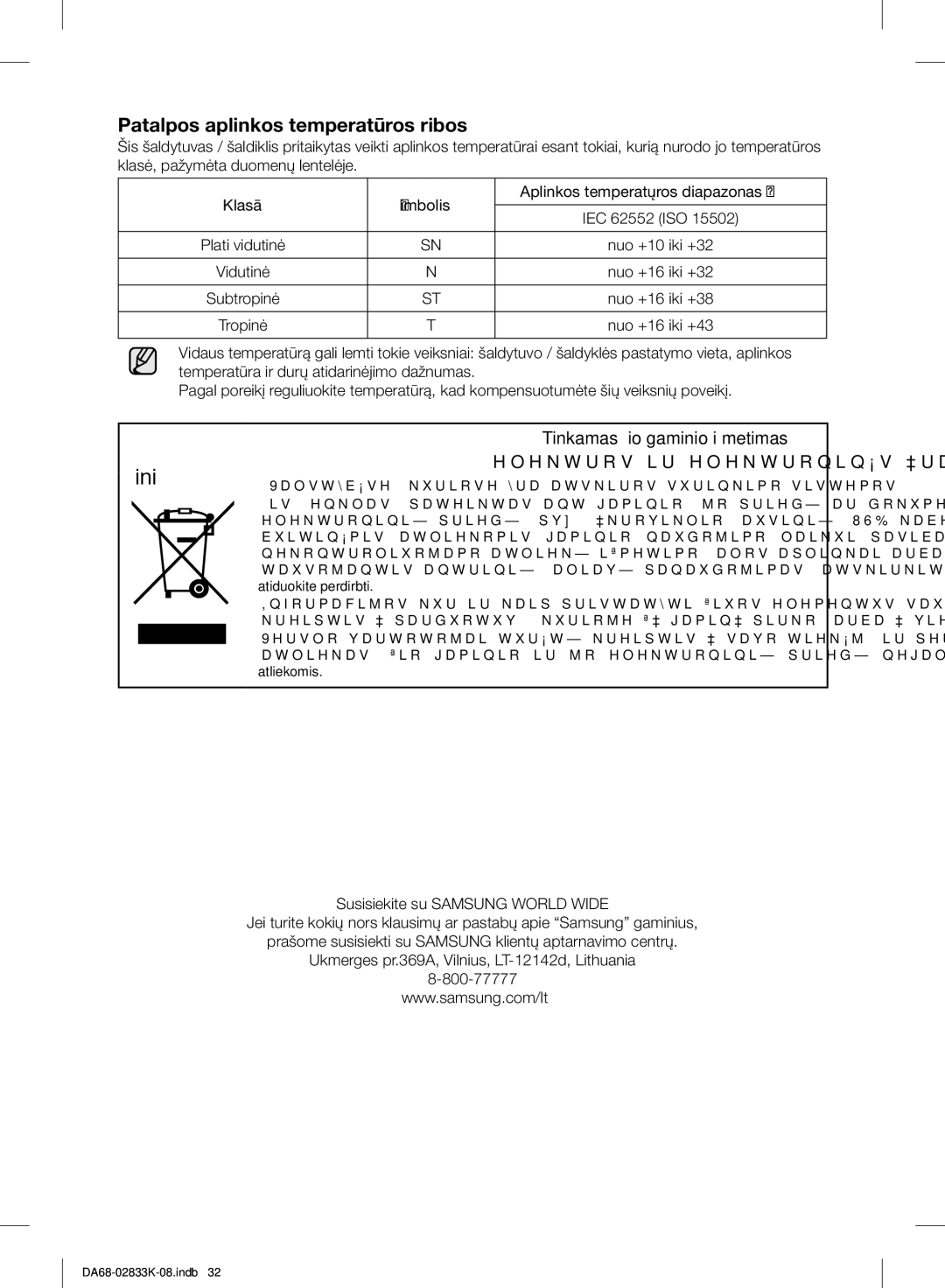 Samsung RB31FSRNDSS/EF, RB31HER2BSA/EF, RB29FSRNDEF/EF, RB31FERNDEF/EF, RB33J3030SA/EF, RB33J3230BC/EF manual Lithuania 