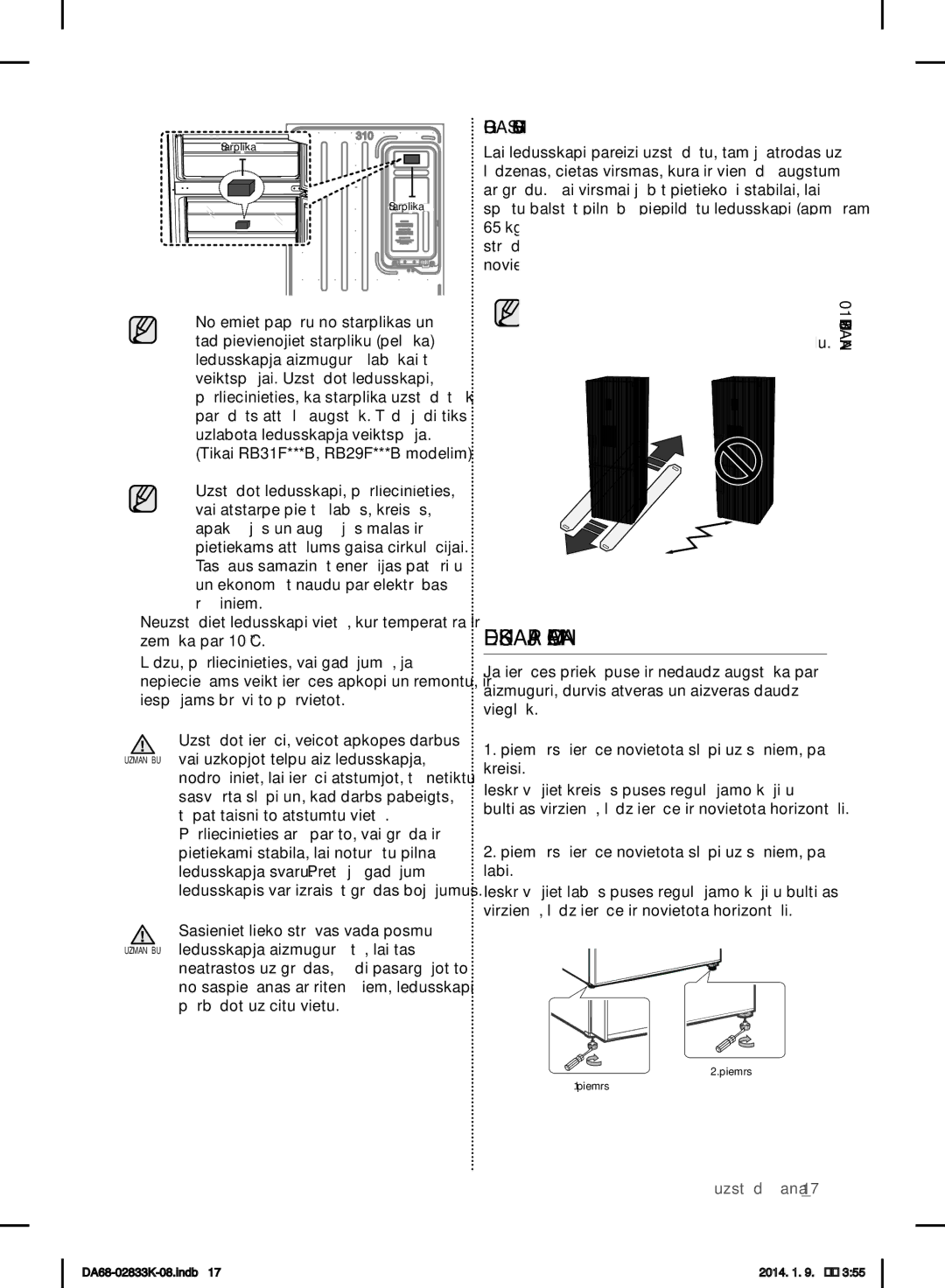 Samsung RB29FSRNDWW/EF, RB31HER2BSA/EF, RB29FSRNDEF/EF, RB31FSRNDSS/EF, RB31FERNDEF/EF Ledusskapja Līmeņošana, Grīdas Segums 