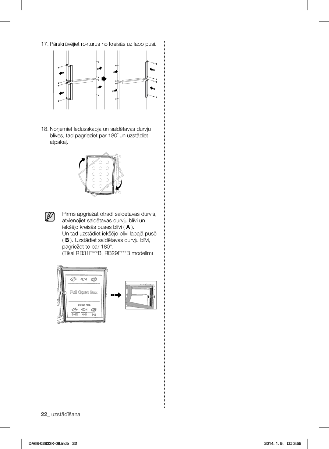 Samsung RB33J3415SS/EF, RB31HER2BSA/EF, RB29FSRNDEF/EF, RB31FSRNDSS/EF, RB31FERNDEF/EF, RB33J3030SA/EF manual Uzstādīšana 