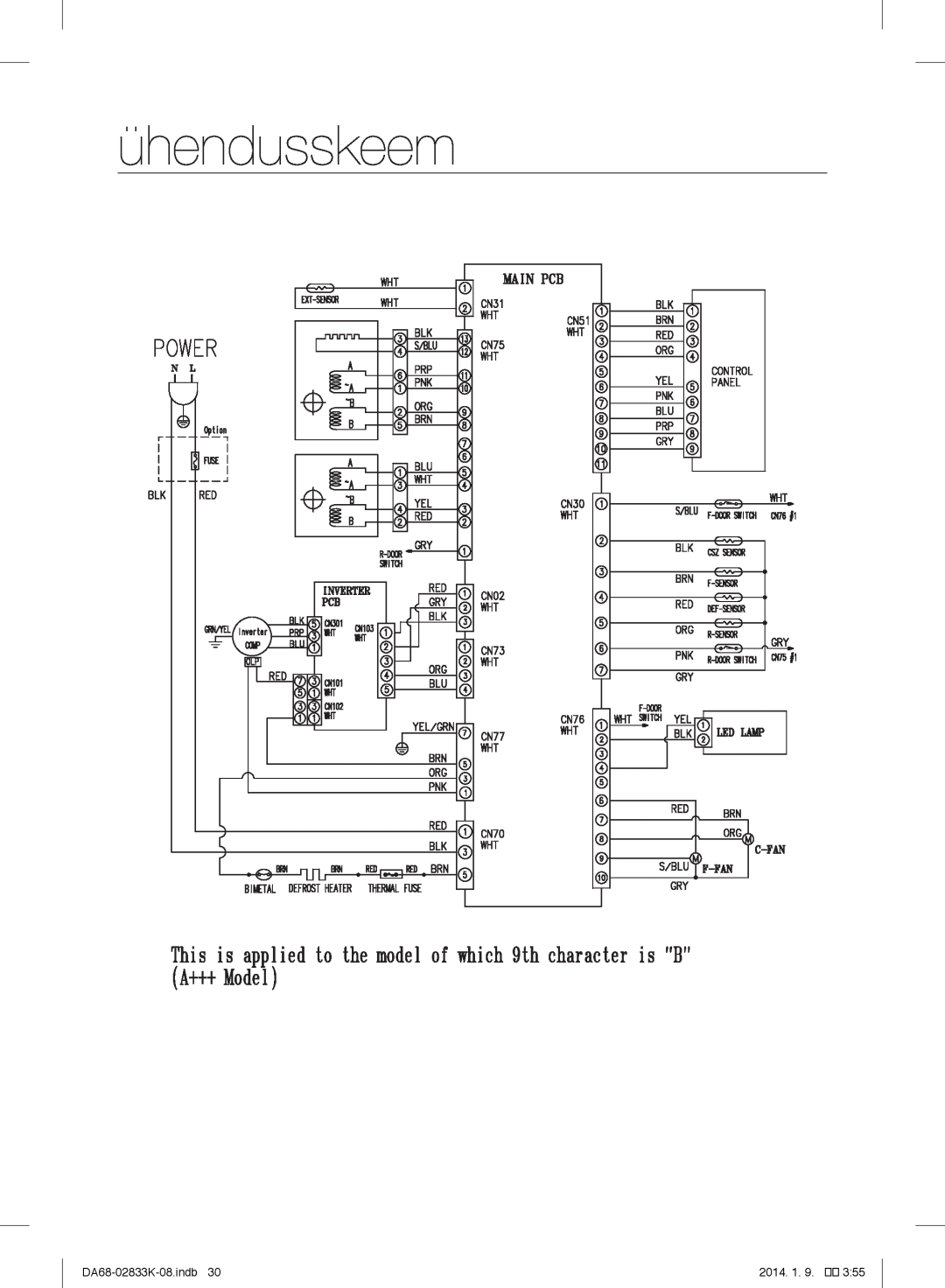Samsung RB33J3420BC/WT, RB31HER2BSA/EF, RB29FSRNDEF/EF, RB31FSRNDSS/EF manual ühendusskeem, DA68-02833K-08.indb, 2014. 1 