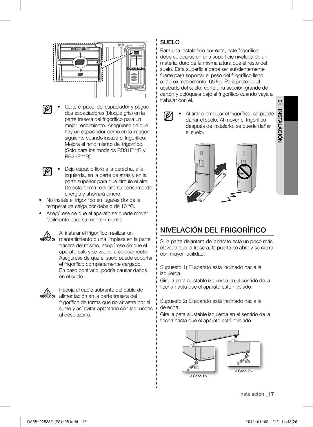 Samsung RB31FSJNDWW/EF, RB31HER2BSA/EF, RB31FEJNCSS/EF, RB31FERNCWW/EF, RB31FSRNDSA/EF manual Nivelación DEL Frigorífico, Suelo 