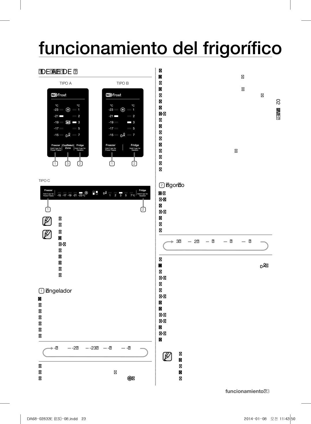 Samsung RB31HER2BSA/EF, RB31FEJNCSS/EF Funcionamiento del frigorífico, USO DEL Panel DE Control, Congelador, Frigorífico 