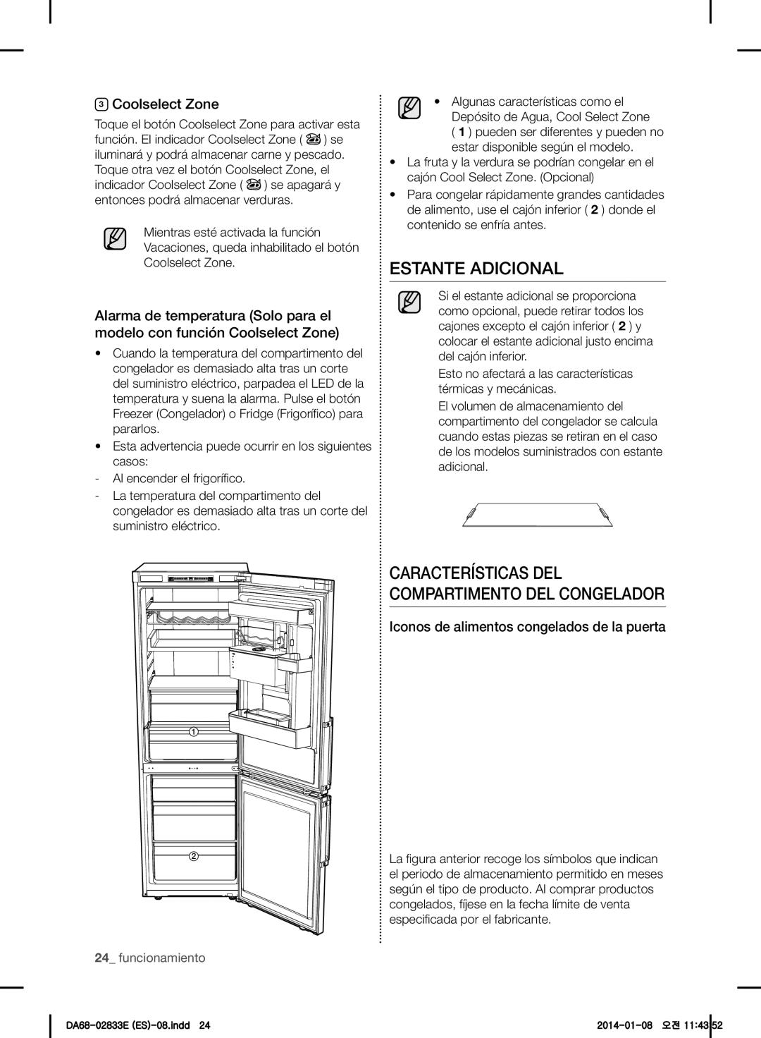 Samsung RB31FEJNCSS/EF, RB31HER2BSA/EF Estante Adicional, Coolselect Zone, Iconos de alimentos congelados de la puerta 