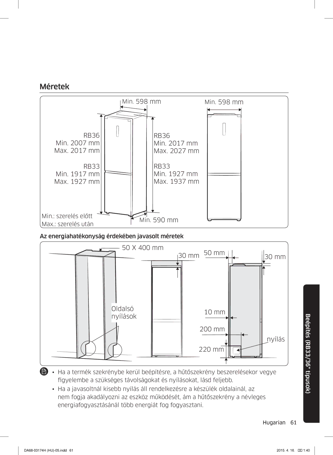 Samsung RB37J5925SS/EF, RB33J3830SA/EF, RB33J3030SA/EF, RB33J3030WW/EF, RB33J3230BC/EF manual Méretek 