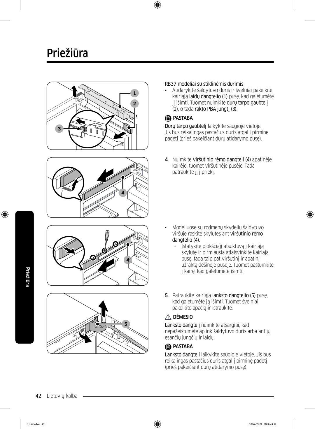 Samsung RB34K6232SS/EF, RB34K6032SS/EF manual Lietuvių kalba RB37 modeliai su stiklinėmis durimis, Tada rakto PBA jungtį 