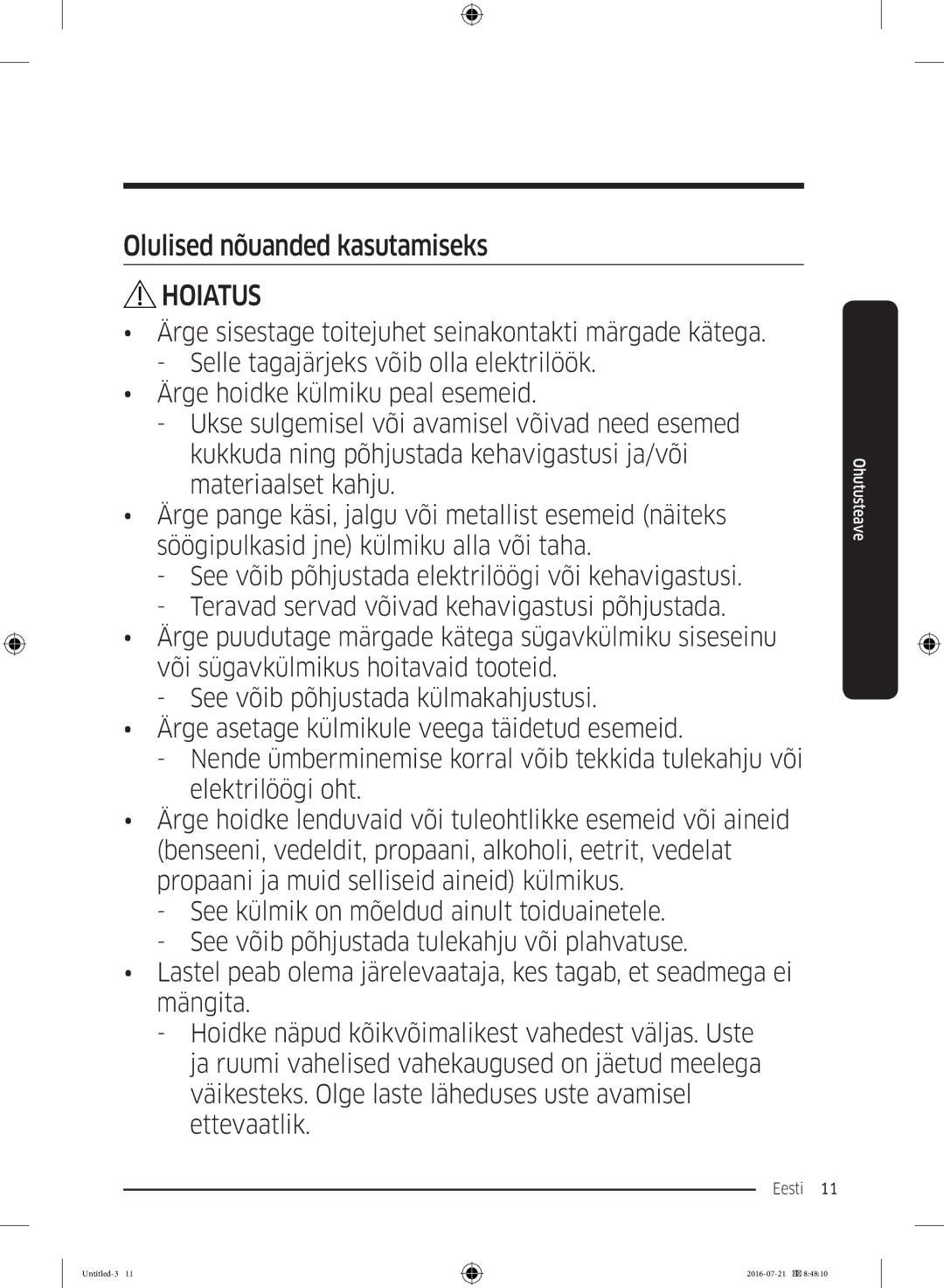 Samsung RB37K63632C/EF, RB34K6032SS/EF, RB37K63611L/EF, RB34K6232SS/EF manual Olulised nõuanded kasutamiseks 