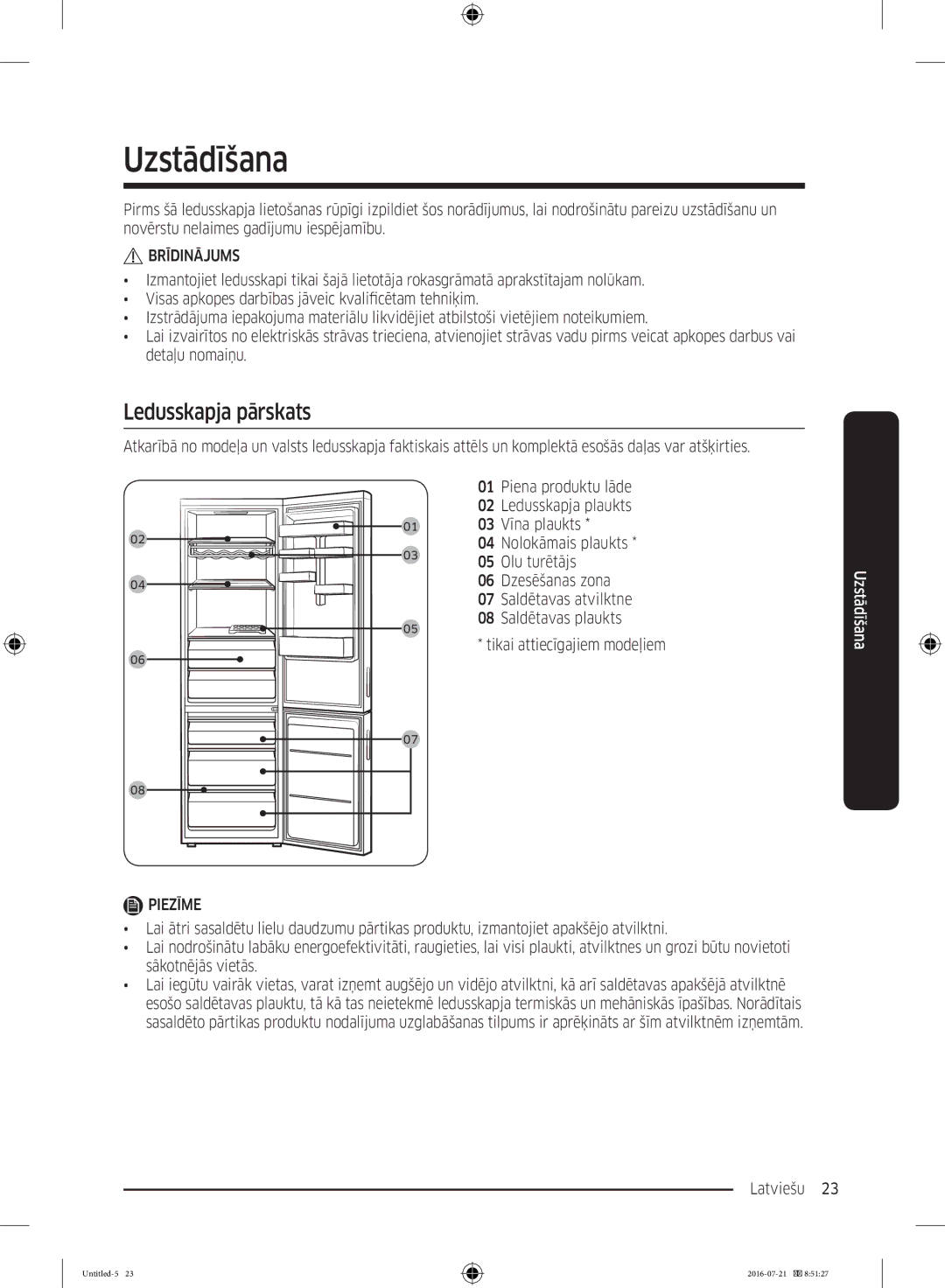 Samsung RB37K63632C/EF, RB34K6032SS/EF, RB37K63611L/EF, RB34K6232SS/EF manual Uzstādīšana, Ledusskapja pārskats 